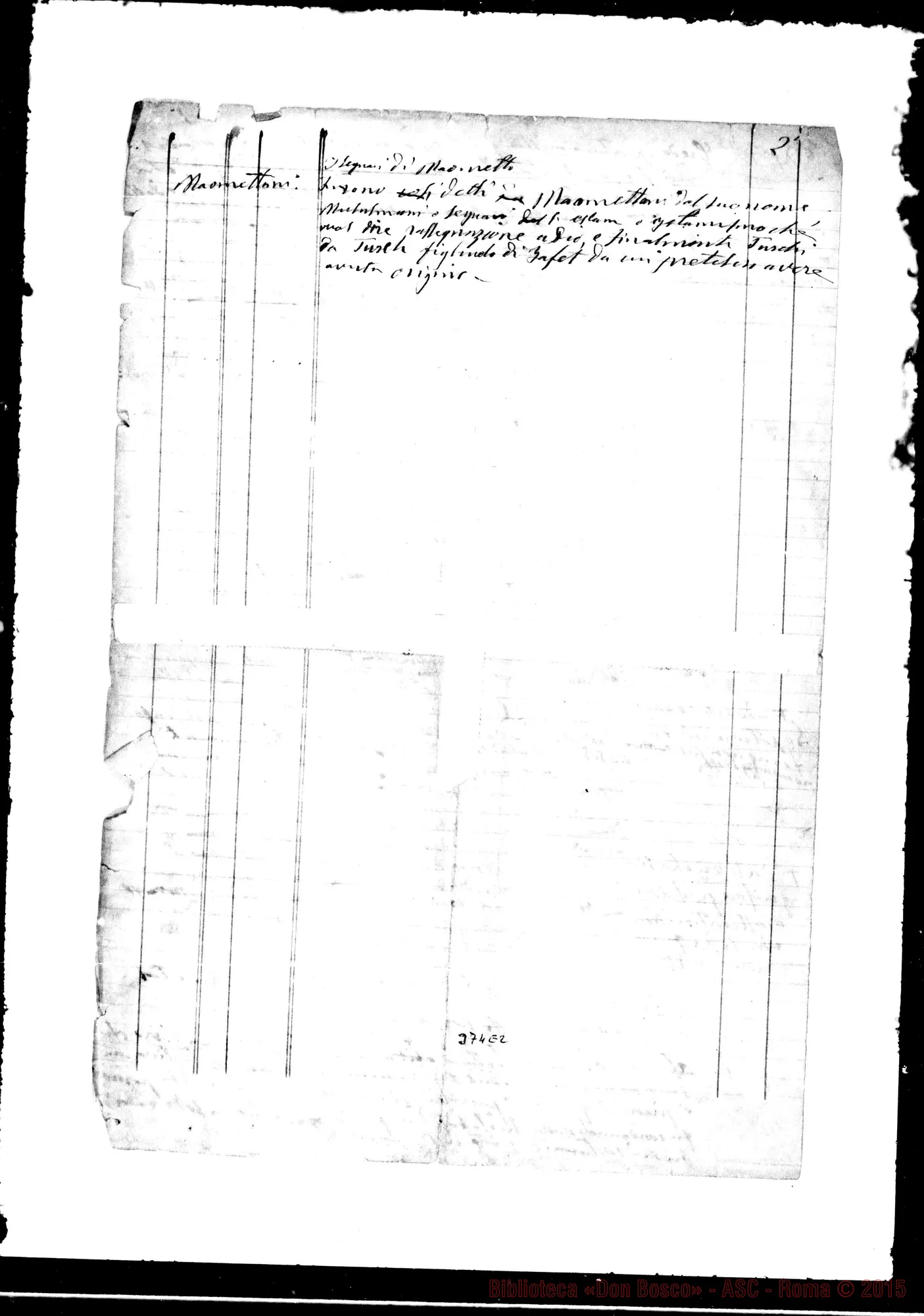 Fotogramma E 2 — Nota lessicografica… Maomettanesimo. Ms. csn correz. Bosco