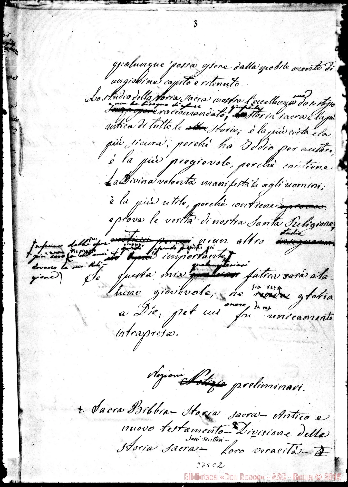 Fotogramma C 2 — Storia Sacra per uso delle scuole. 4 fascicoli ms. con correz. Bosco
