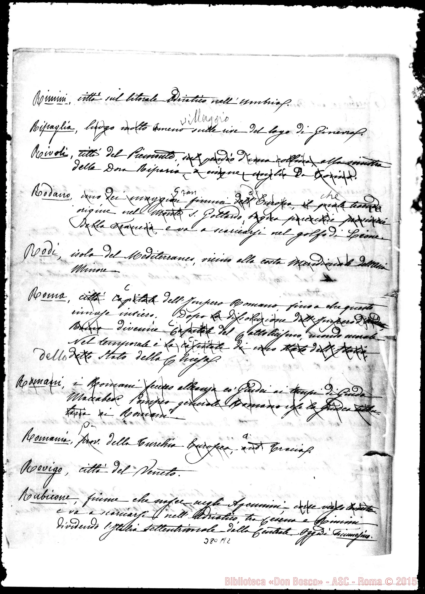 Fotogramma A 2 — Nomi di geografia antica confrontati… Ms. con correz. Bosco