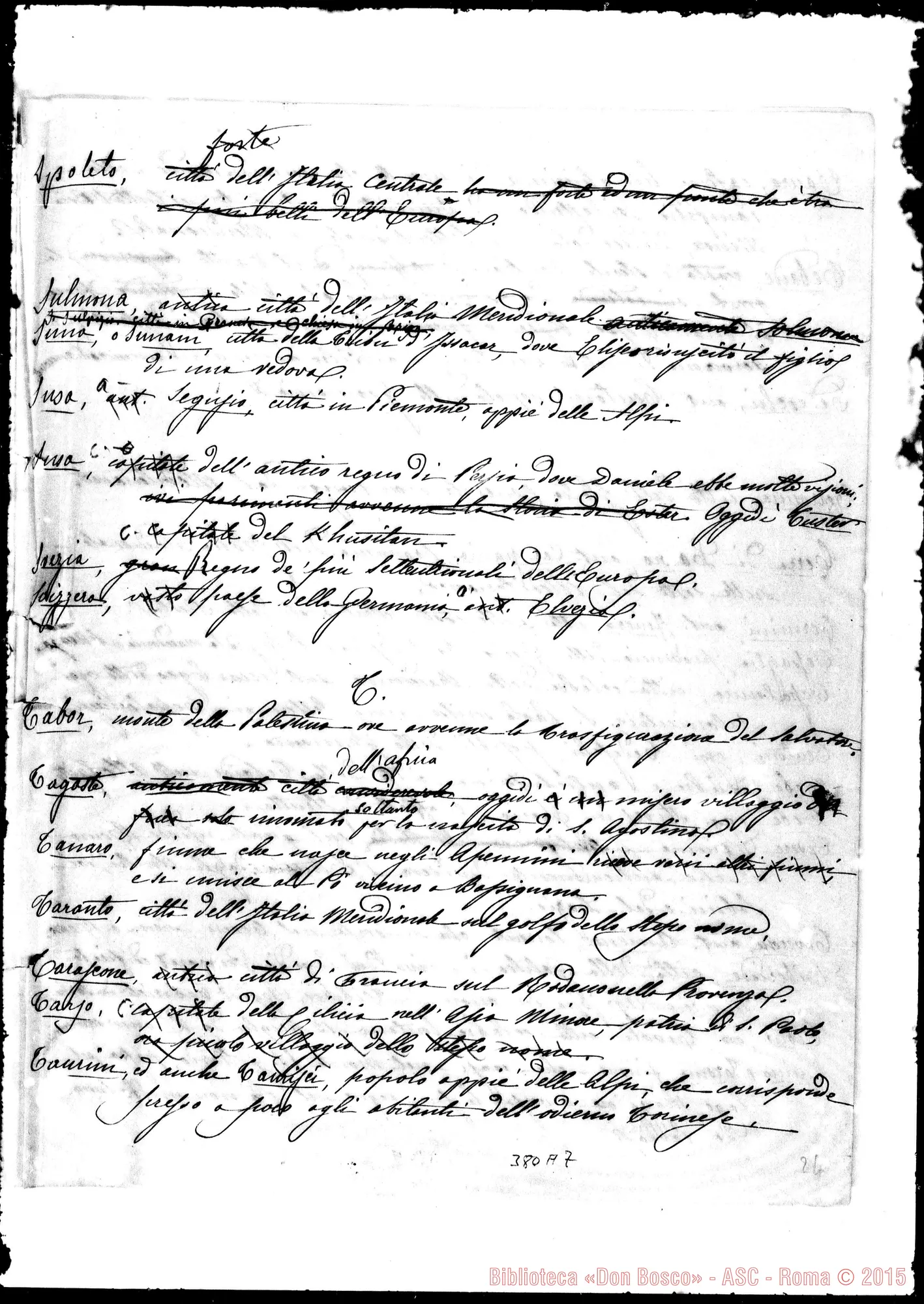 Fotogramma A 7 — Nomi di geografia antica confrontati… Ms. con correz. Bosco