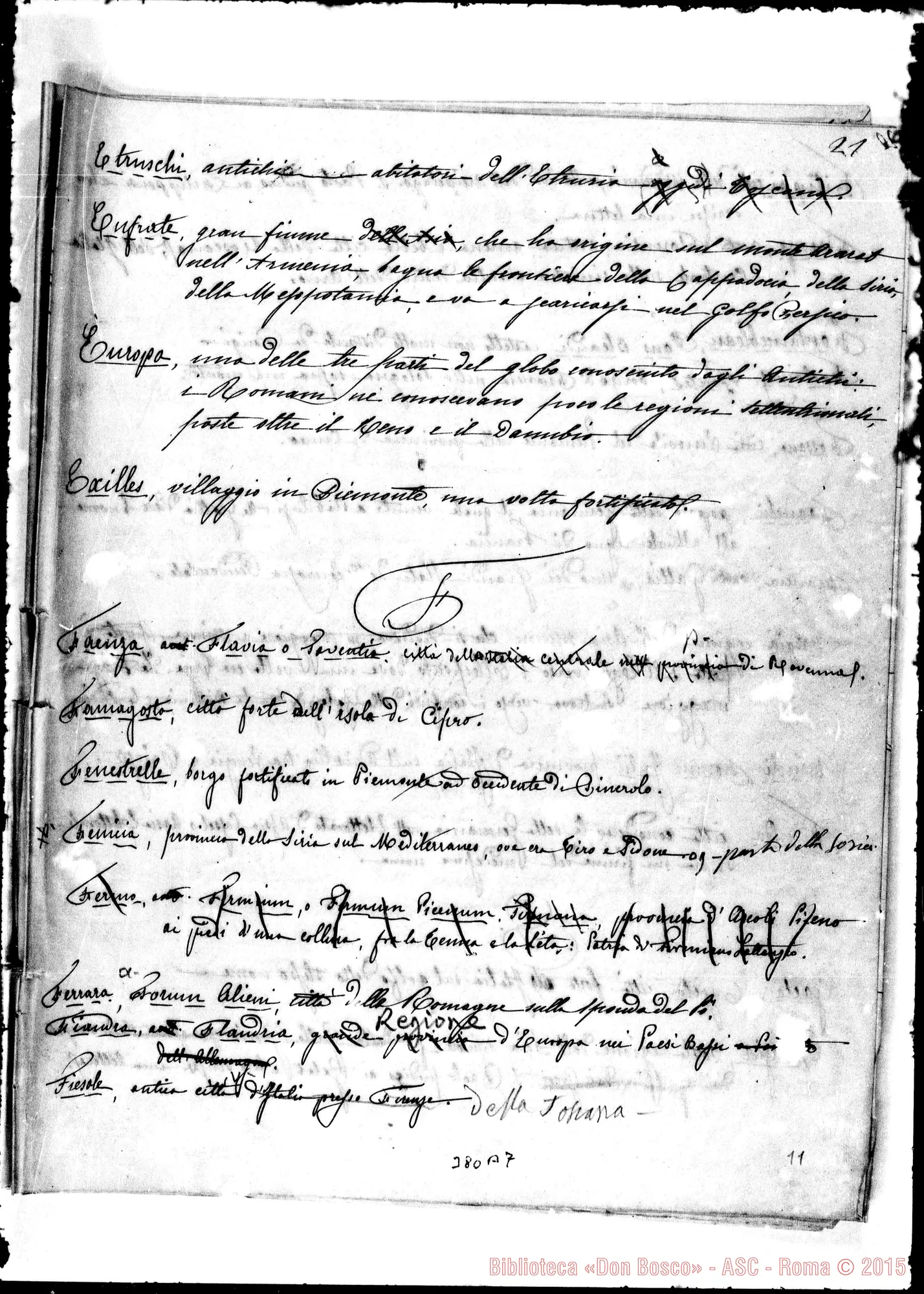 Fotogramma B 7 — Nomi di geografia antica confrontati… Ms. con correz. Bosco