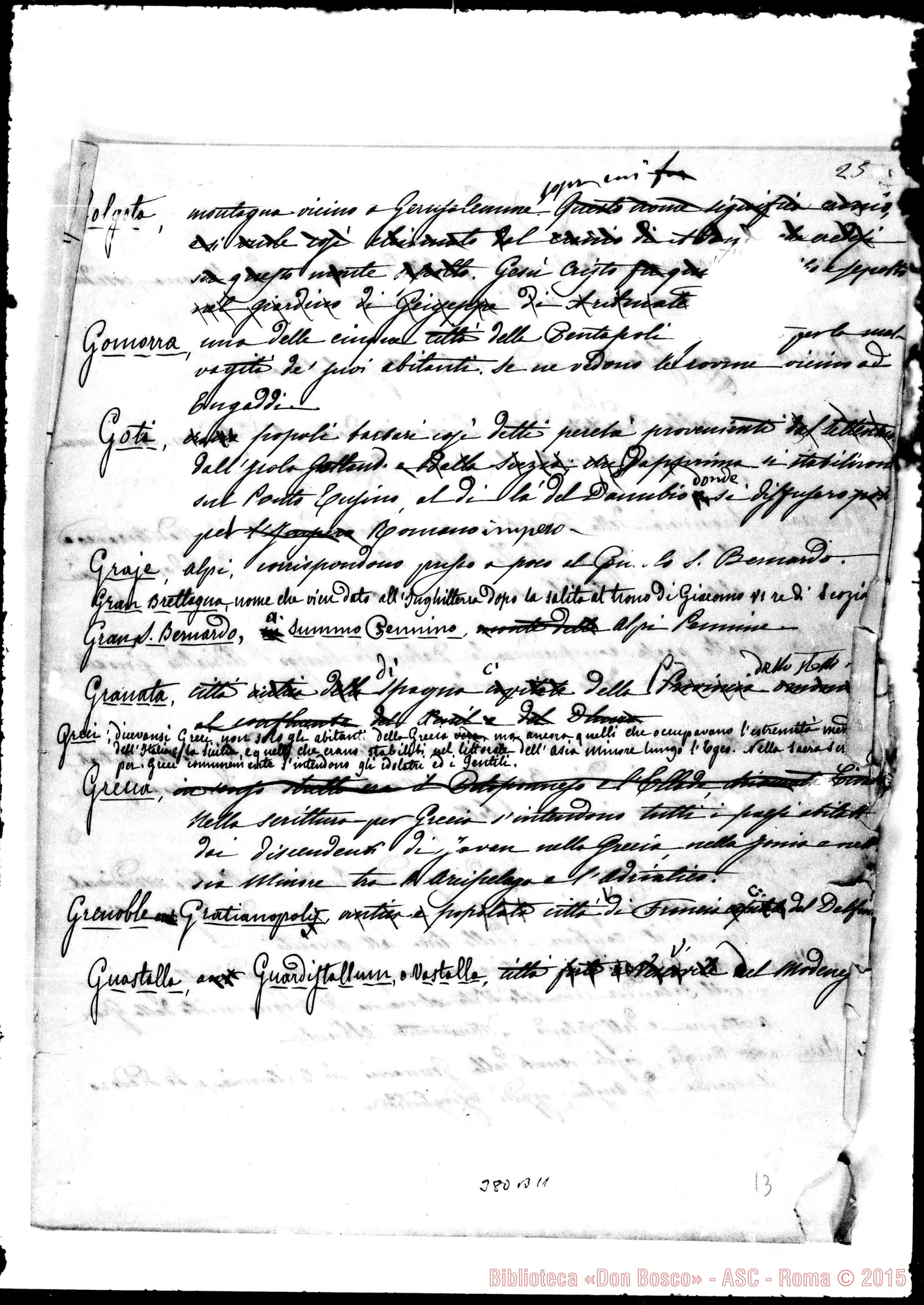 Fotogramma B 11 — Nomi di geografia antica confrontati… Ms. con correz. Bosco