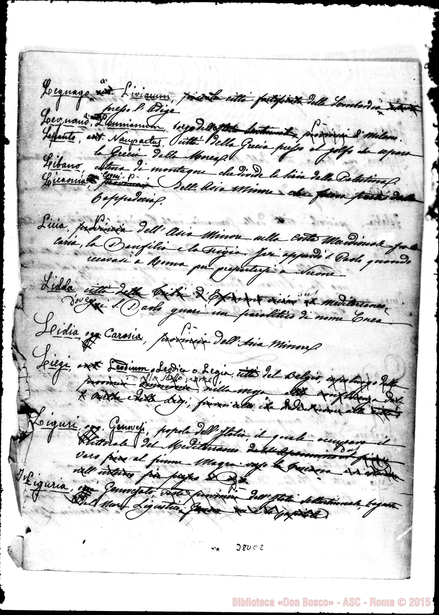 Fotogramma C 2 — Nomi di geografia antica confrontati… Ms. con correz. Bosco