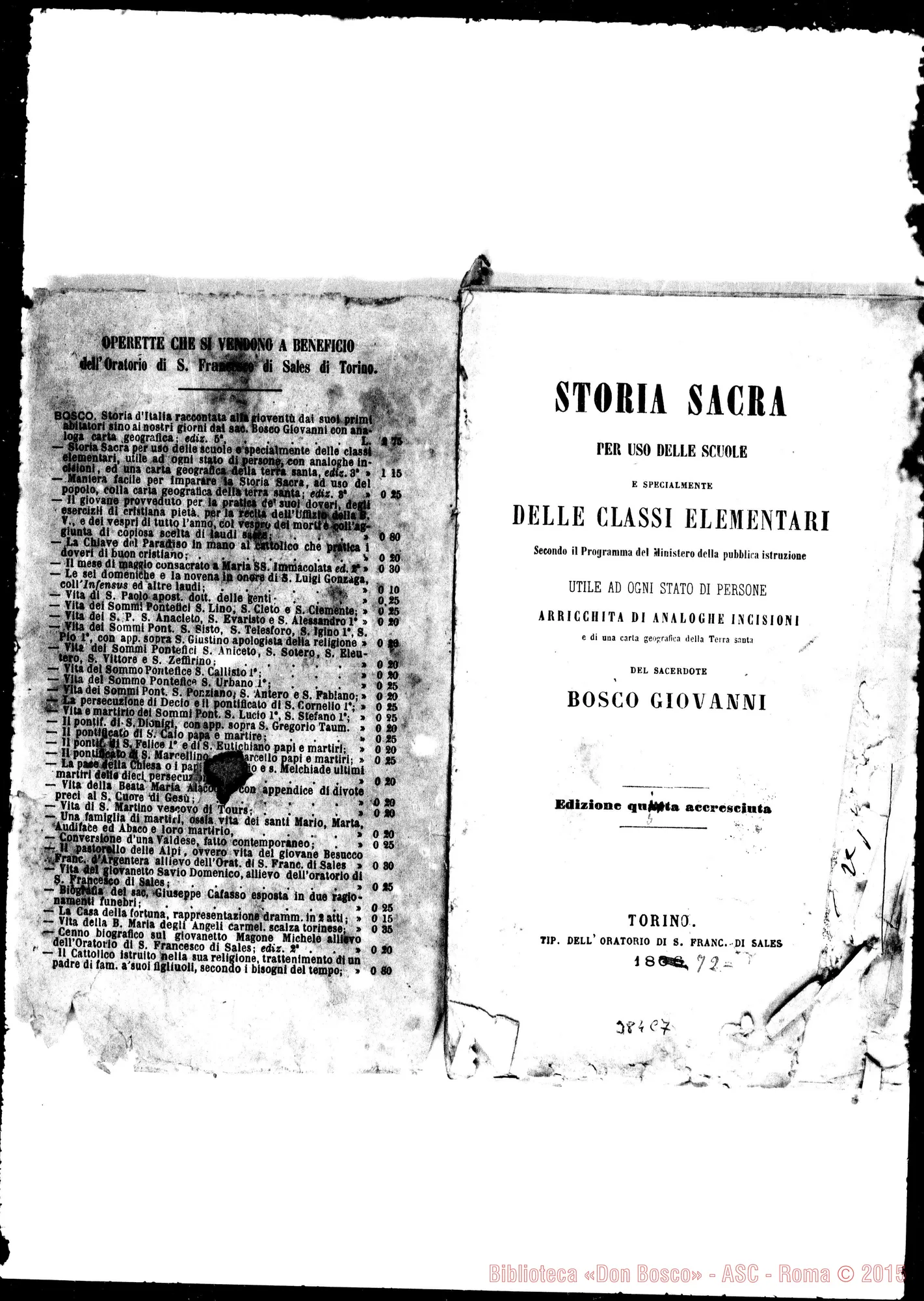 Fotogramma C 7 — Storia Sacra: Terza ed. in bozze, preparata per la quarta. Stamp. con correz. Bosco