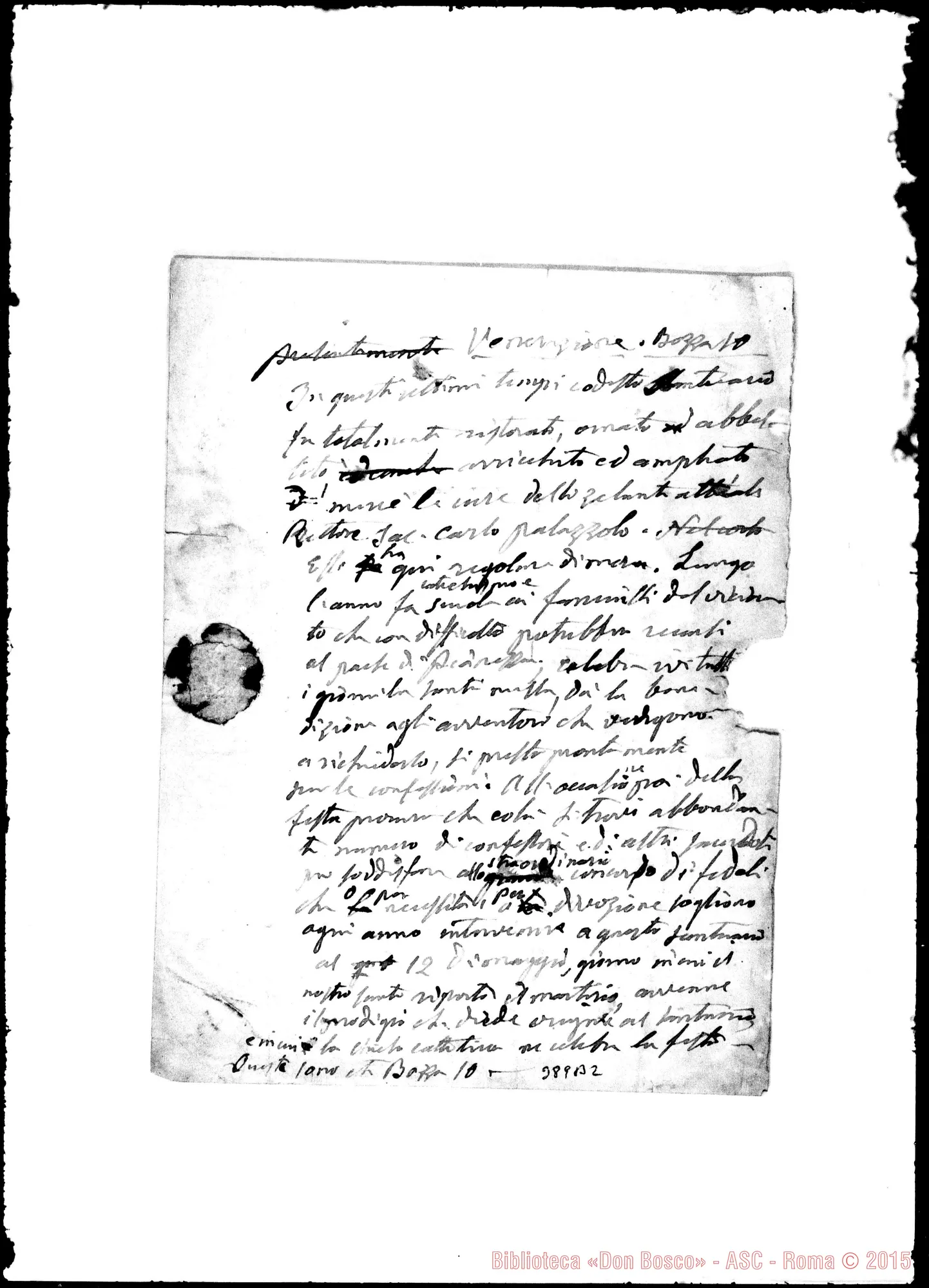 Fotogramma B 2 — Nota biografica. Autogr. Bosco