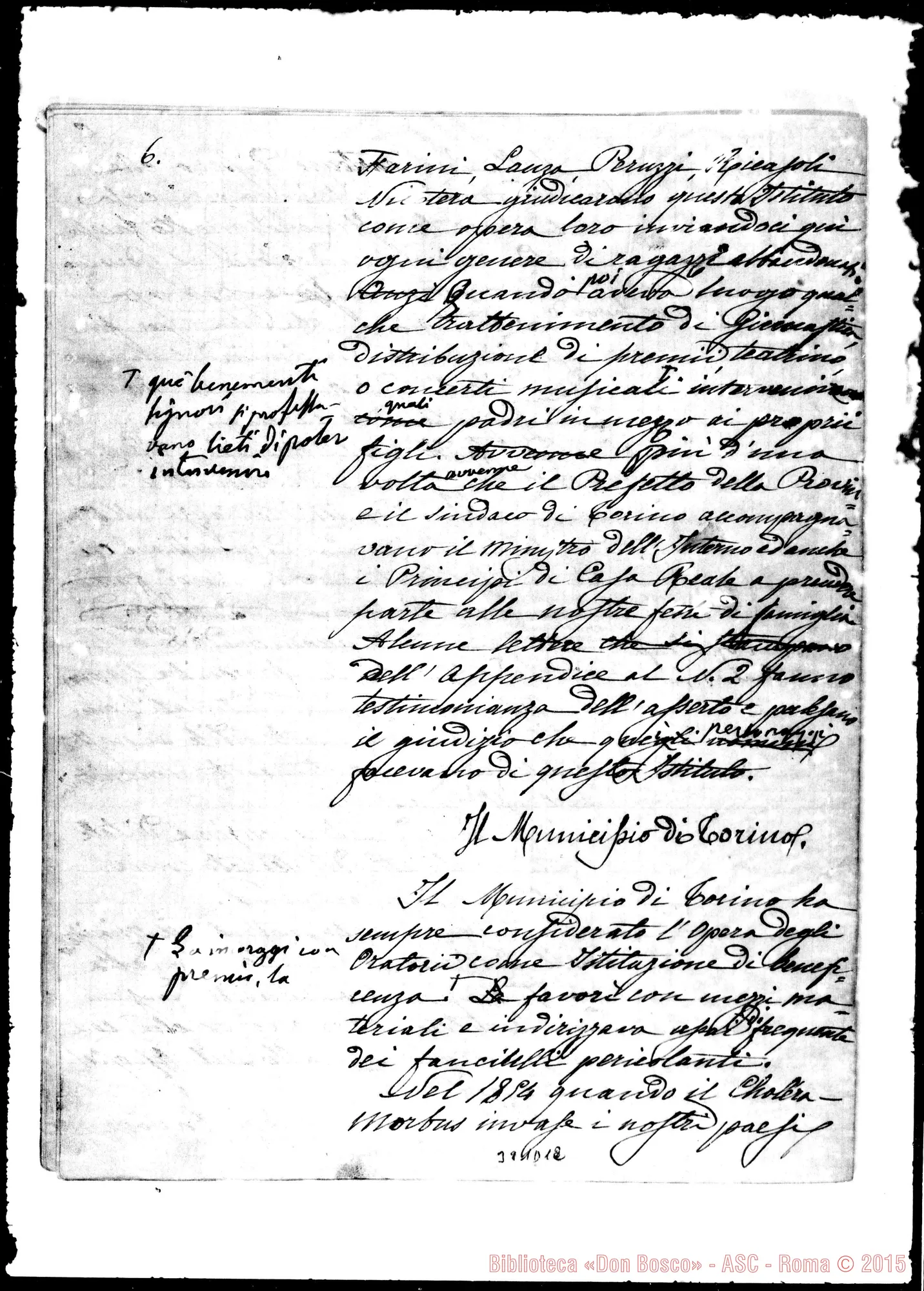 Fotogramma D 12 — Oratorio S. Francesco di Sales: Sulla chiusura delle Scuole L’Oratorio, Ospizio di Carità. Ms. con correz. Bosco
