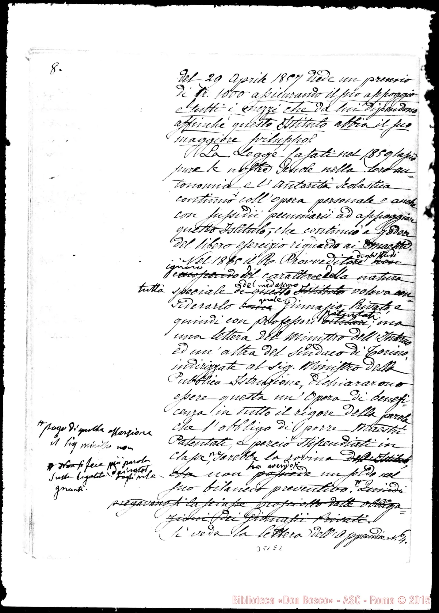 Fotogramma E 2 — Oratorio S. Francesco di Sales: Sulla chiusura delle Scuole L’Oratorio, Ospizio di Carità. Ms. con correz. Bosco