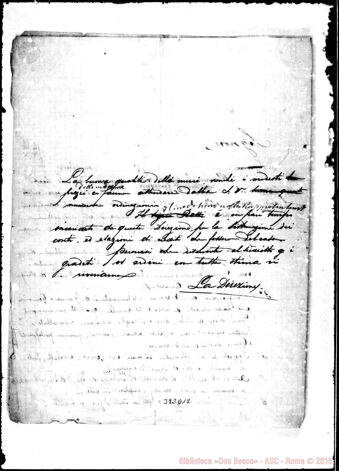 Fotogramma D 12 — Magazzeno: Lettera con autogr. Bosco