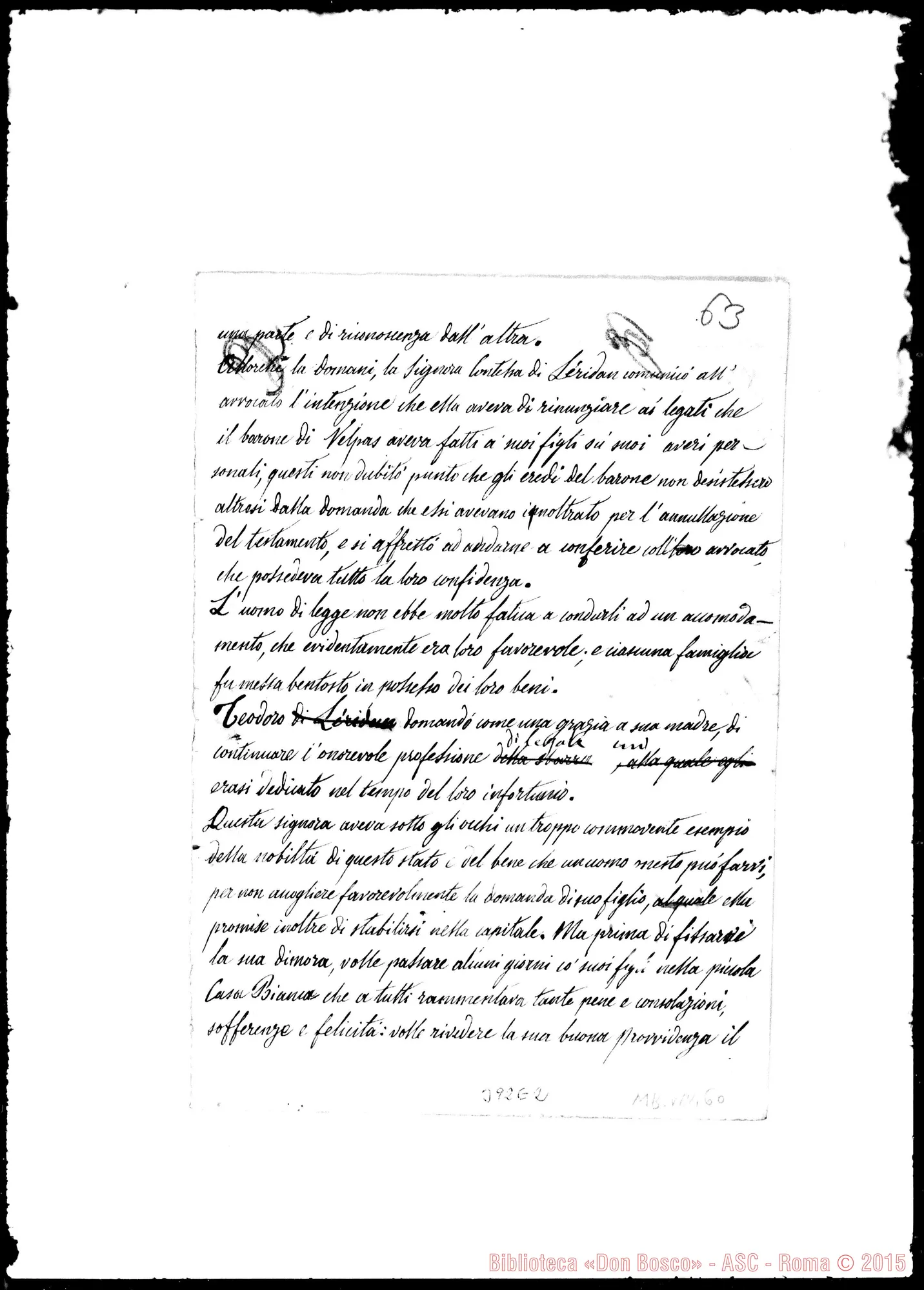 Fotogramma E 2 — «Teodoro domandò…» Ms. con correz. E aggiunte Bosco