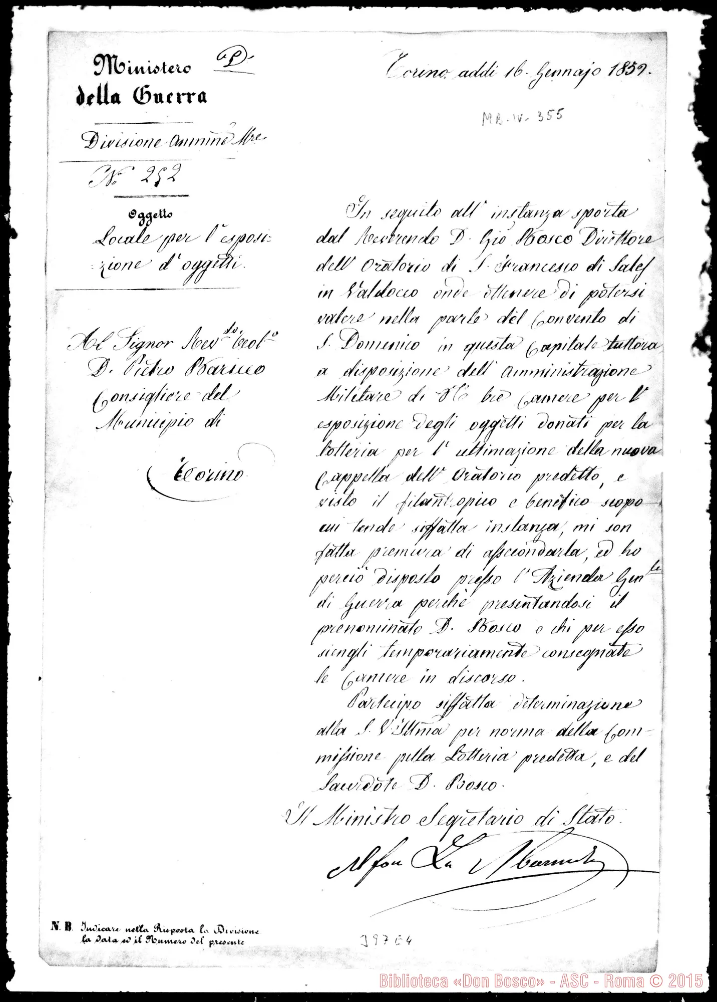 Fotogramma E 4 — 1852: Ministero Guerra (Alfonso La Marmora)-Pietro Baricco