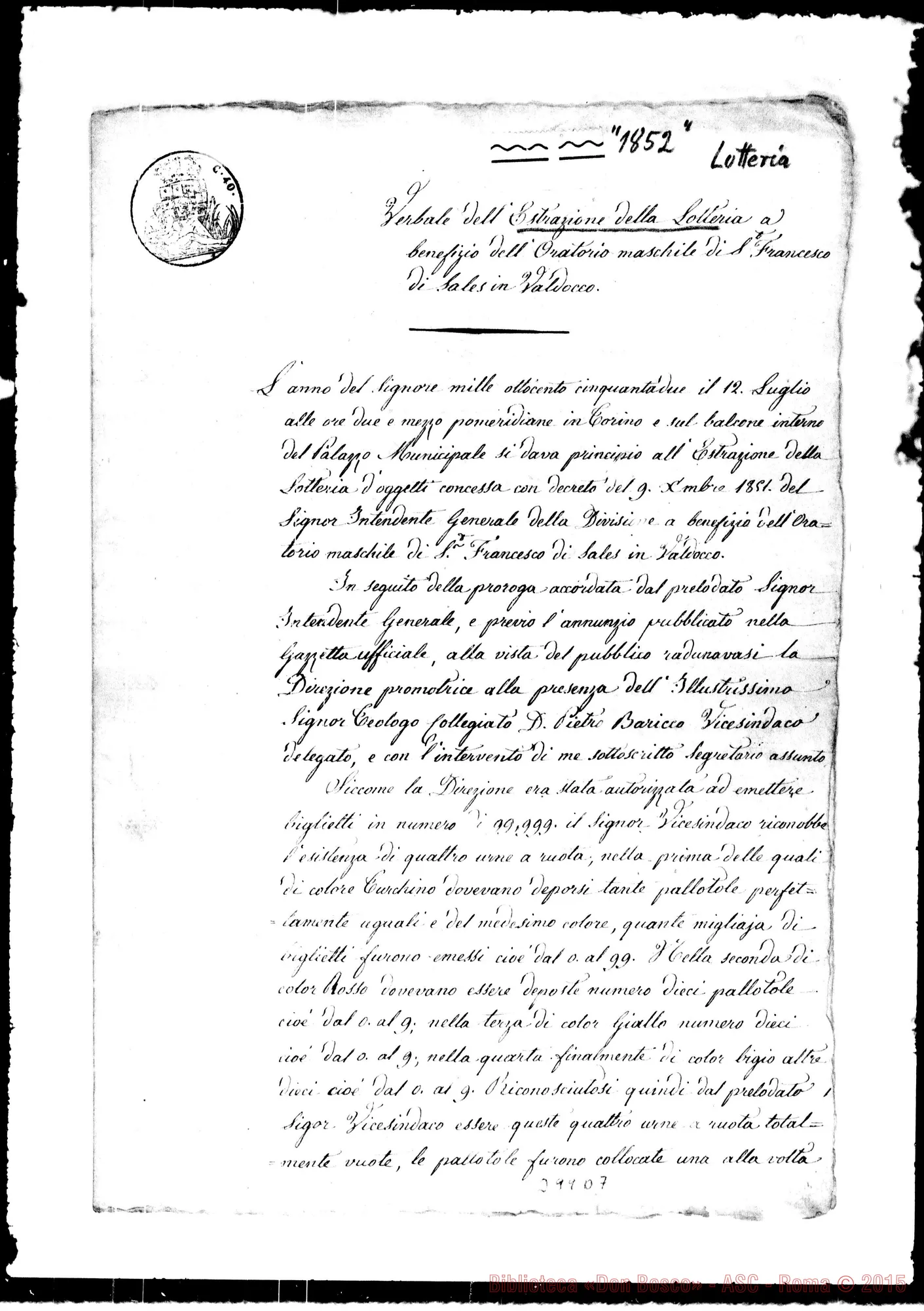 Fotogramma D 7 — Verbale della estrazione della lotteria.