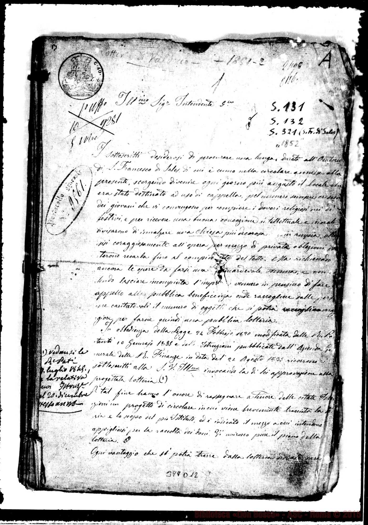Fotogramma D 12 — 1.854: Relazione giurata di perizia di oggetti donati… Fascicoli rilegati insieme. Incluse petizioni di D. Bosco
