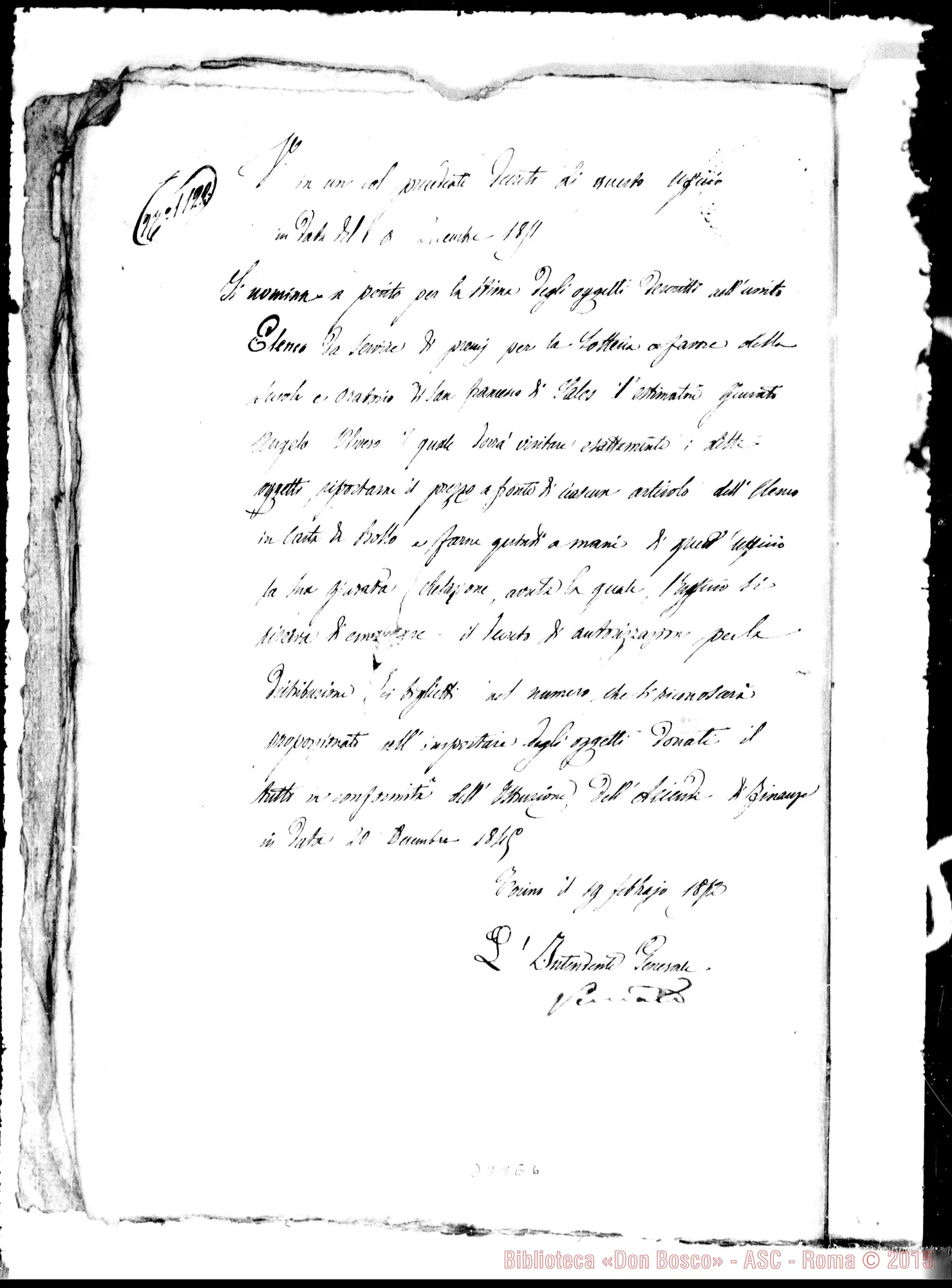 Fotogramma E 6 — 1.854: Relazione giurata di perizia di oggetti donati… Fascicoli rilegati insieme. Incluse petizioni di D. Bosco