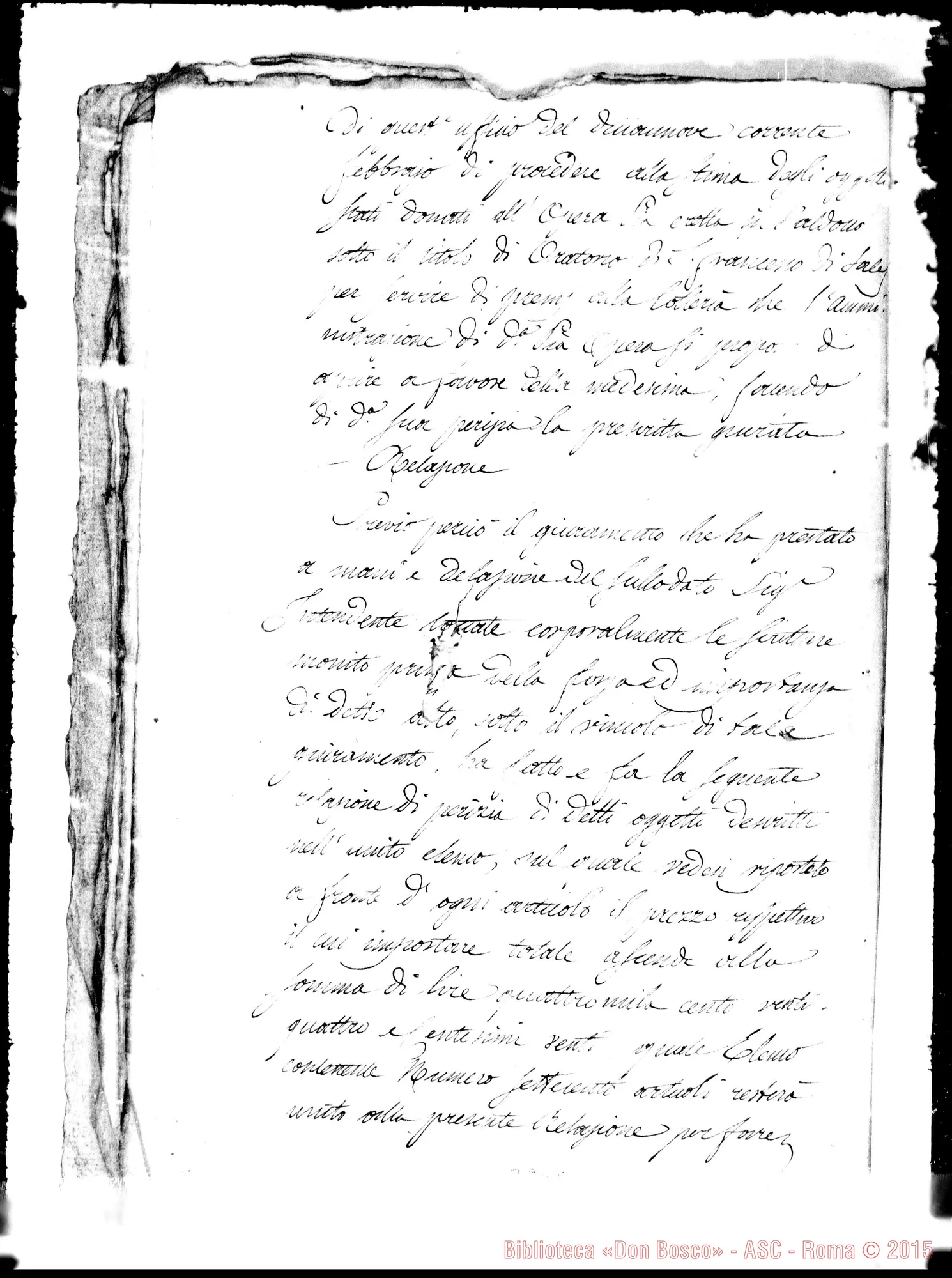 Fotogramma E 8 — 1.854: Relazione giurata di perizia di oggetti donati… Fascicoli rilegati insieme. Incluse petizioni di D. Bosco