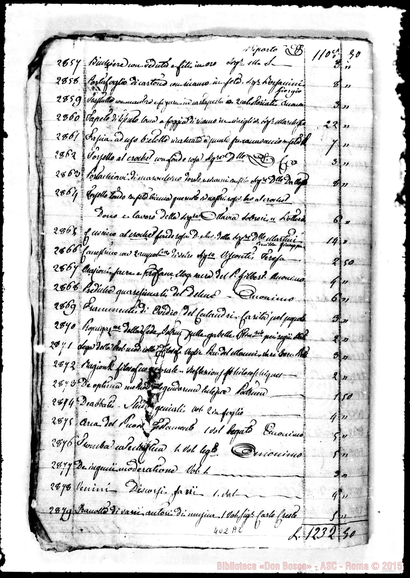 Fotogramma A 2 — 1.854: Relazione giurata di perizia di oggetti donati… Fascicoli rilegati insieme. Incluse petizioni di D. Bosco