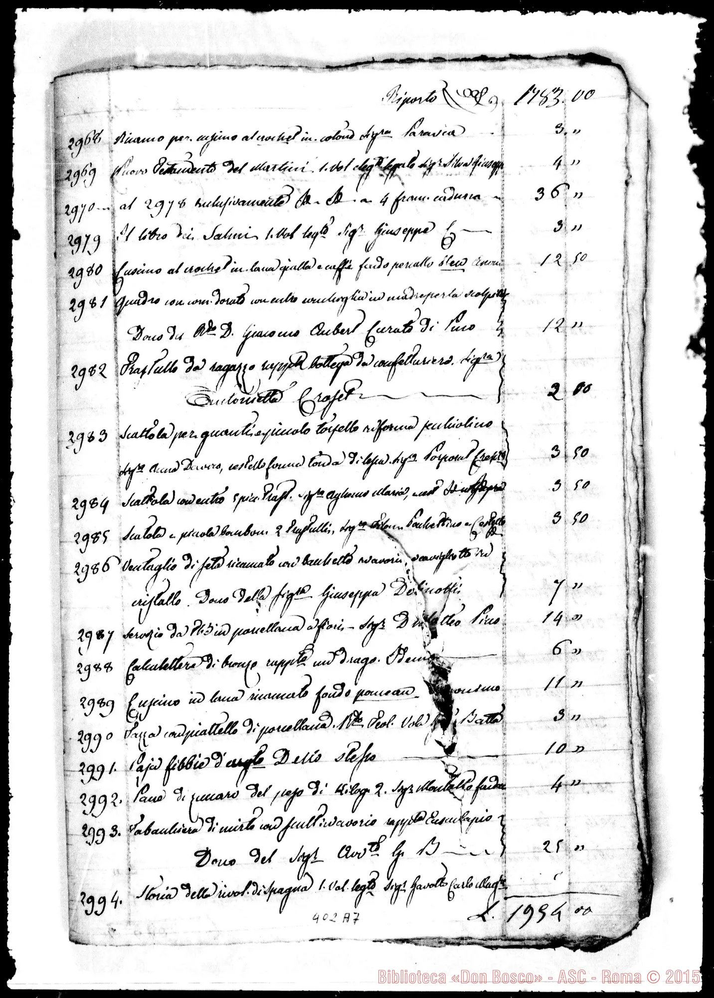 Fotogramma A 7 — 1.854: Relazione giurata di perizia di oggetti donati… Fascicoli rilegati insieme. Incluse petizioni di D. Bosco