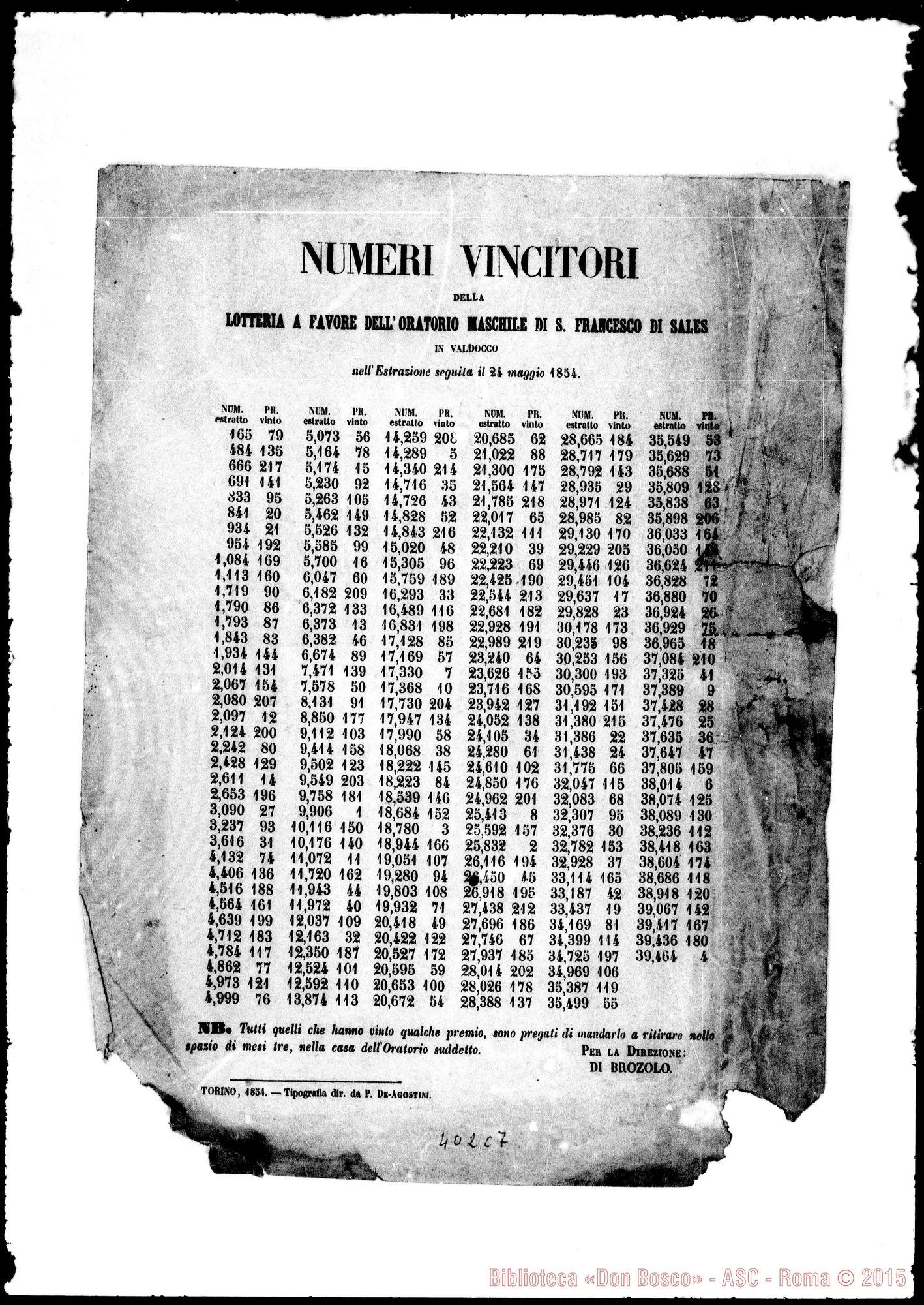 Fotogramma C 7 — Numeri vincitori della Lotteria…