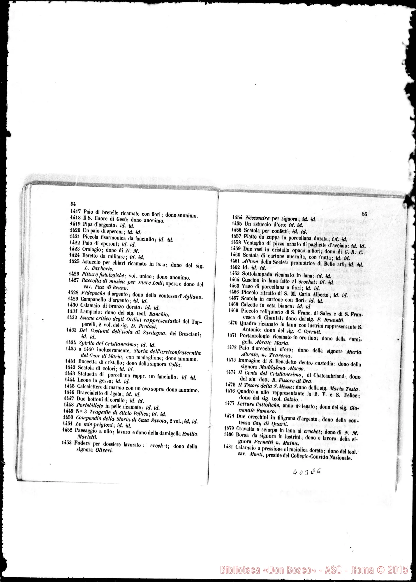 Fotogramma E 6 — Catalogo degli oggetti posti in lotteria…