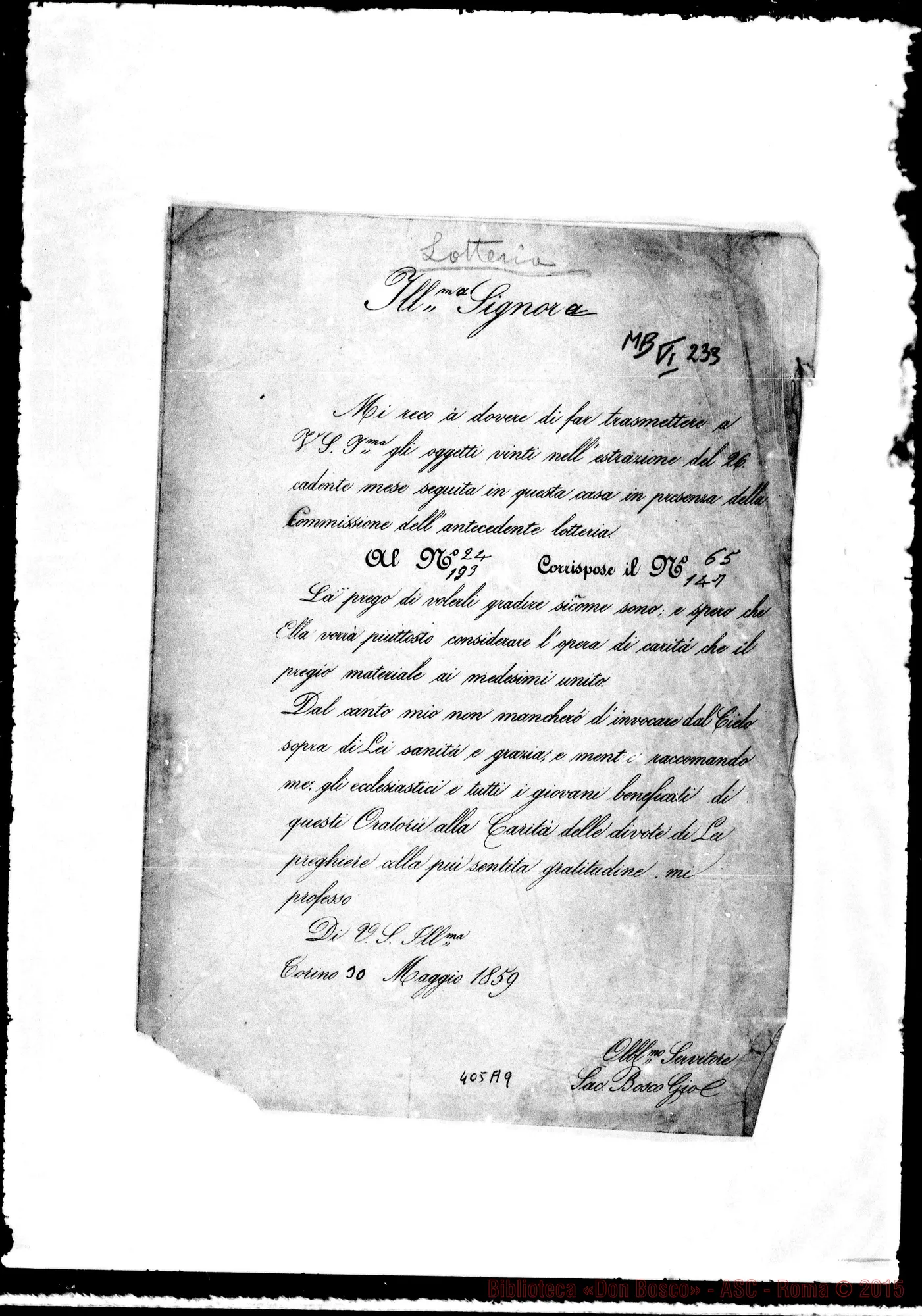 Fotogramma A 9 — Bosco-Ili.mo Sig. Lettera circolare