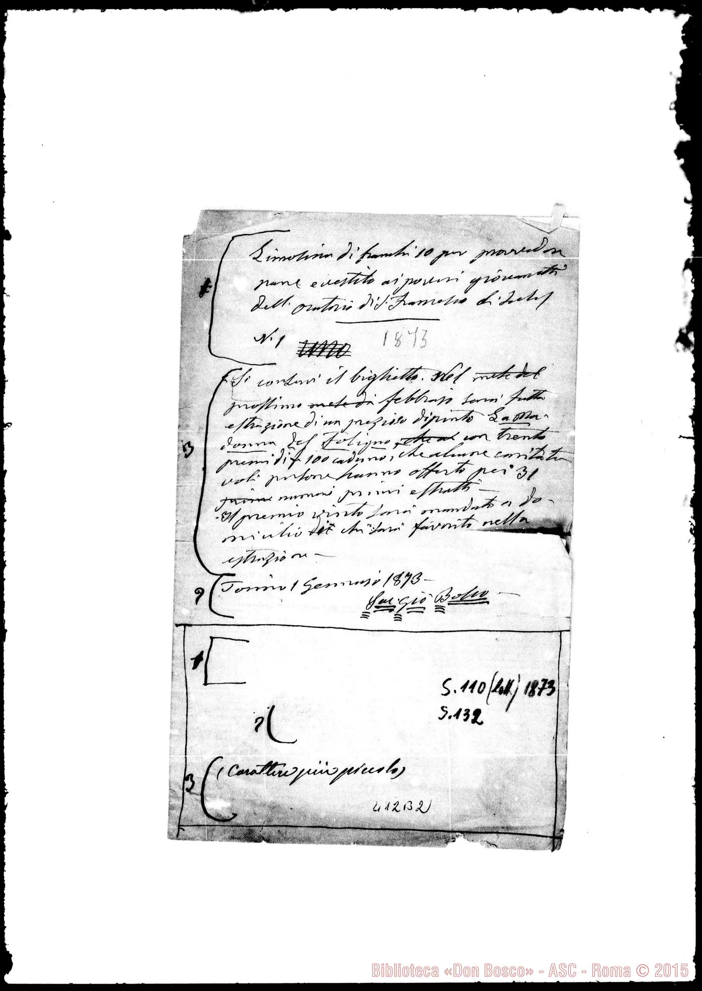 Fotogramma B 2 — 1872/3: Minuta Autogr. Bosco per programma A stampa