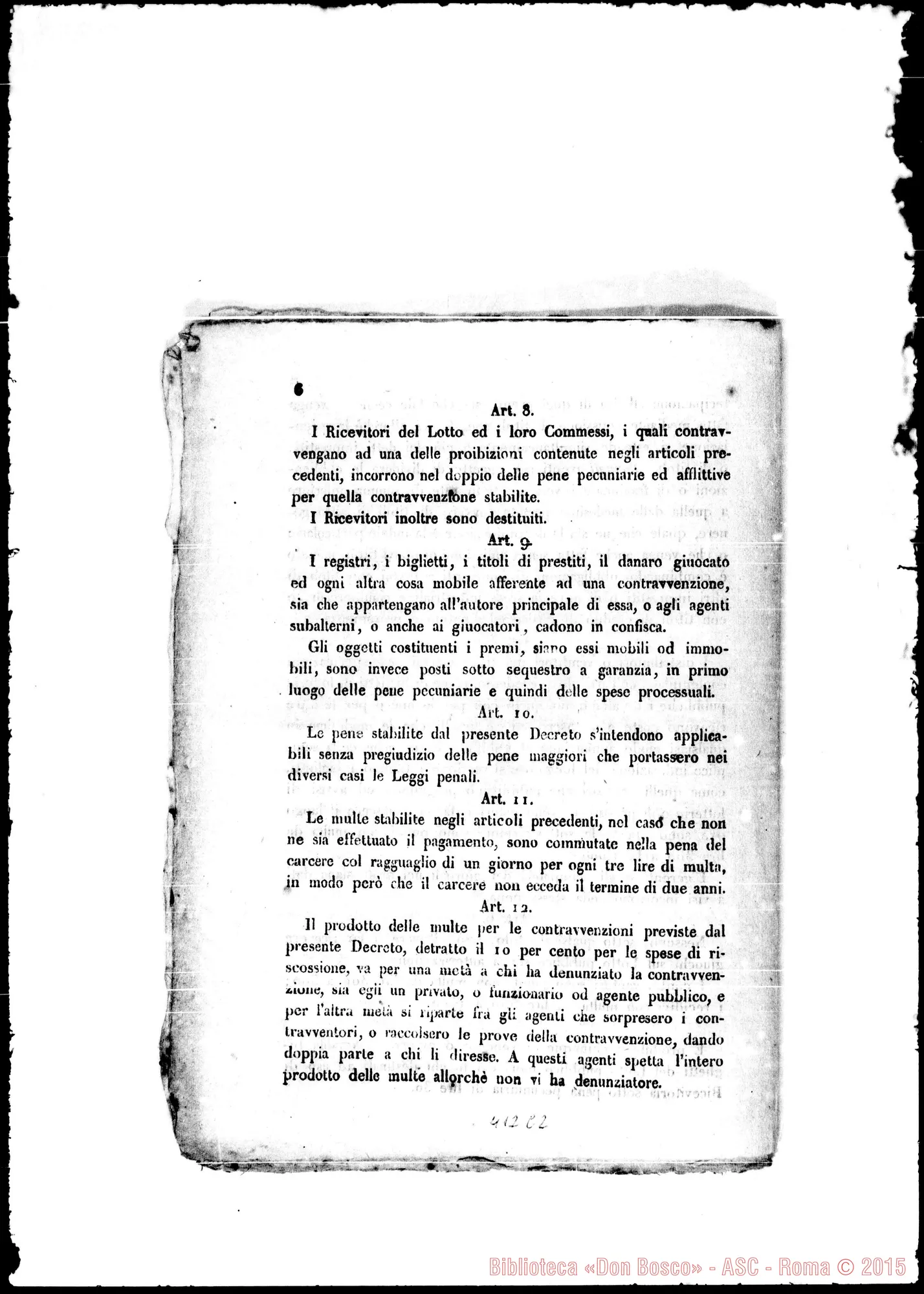 Fotogramma C 2 — Decreto che approva il Regolamento… del gioco… Stampato