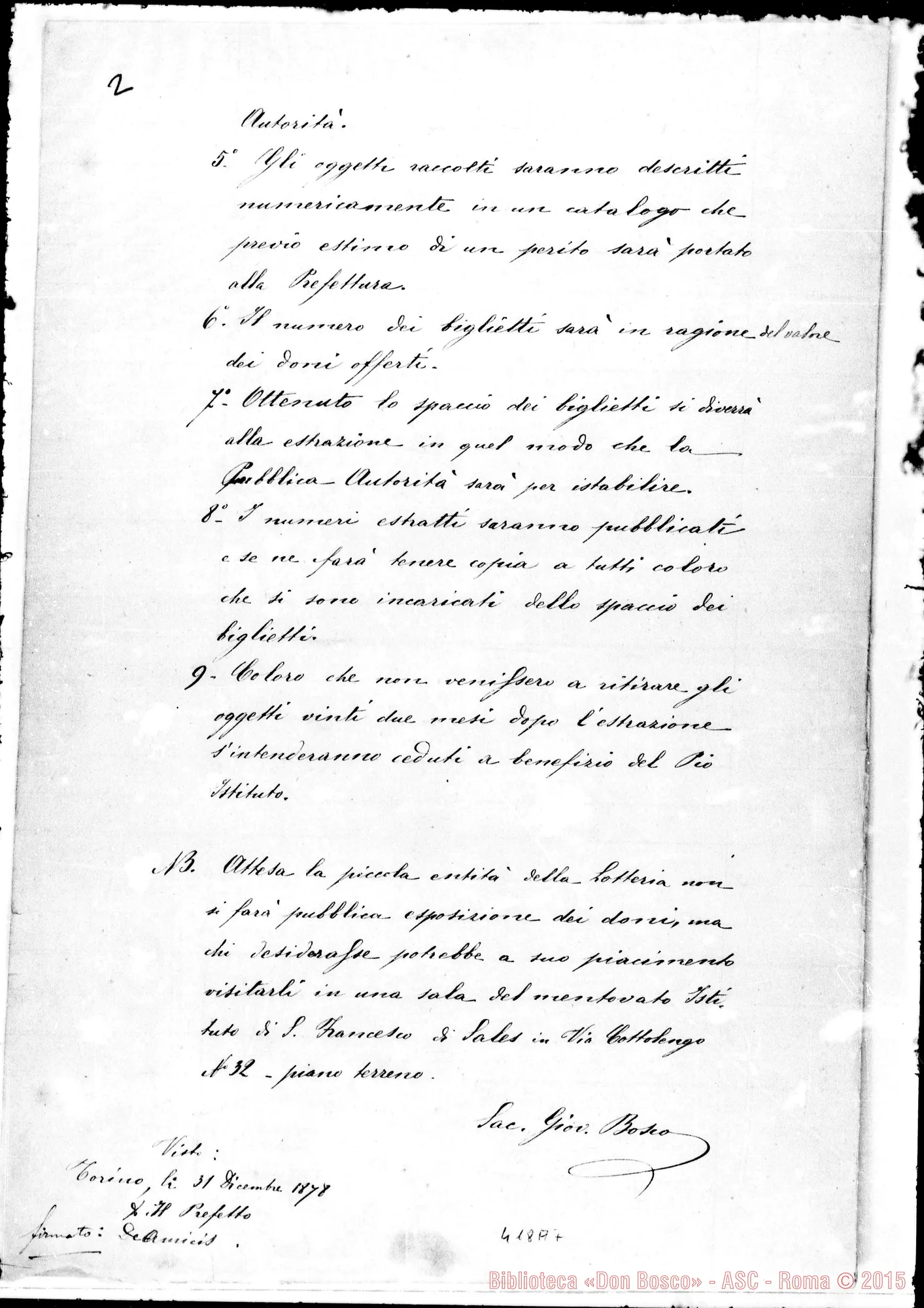 Fotogramma A 7 — 1878: Regolamento per la piccola lotteria…