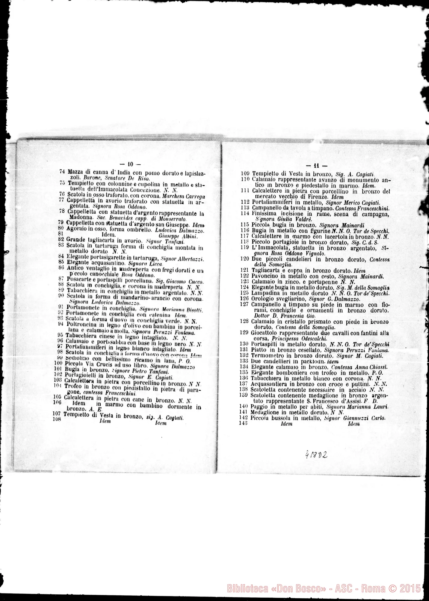 Fotogramma D 2 — 1885: Elenco dei doni deha Lotteria…
