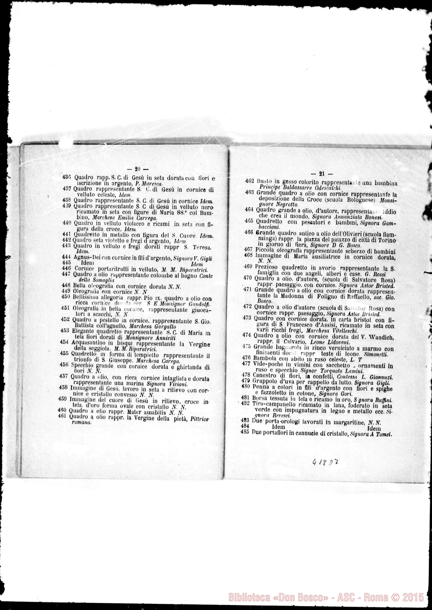 Fotogramma D 7 — 1885: Elenco dei doni deha Lotteria…