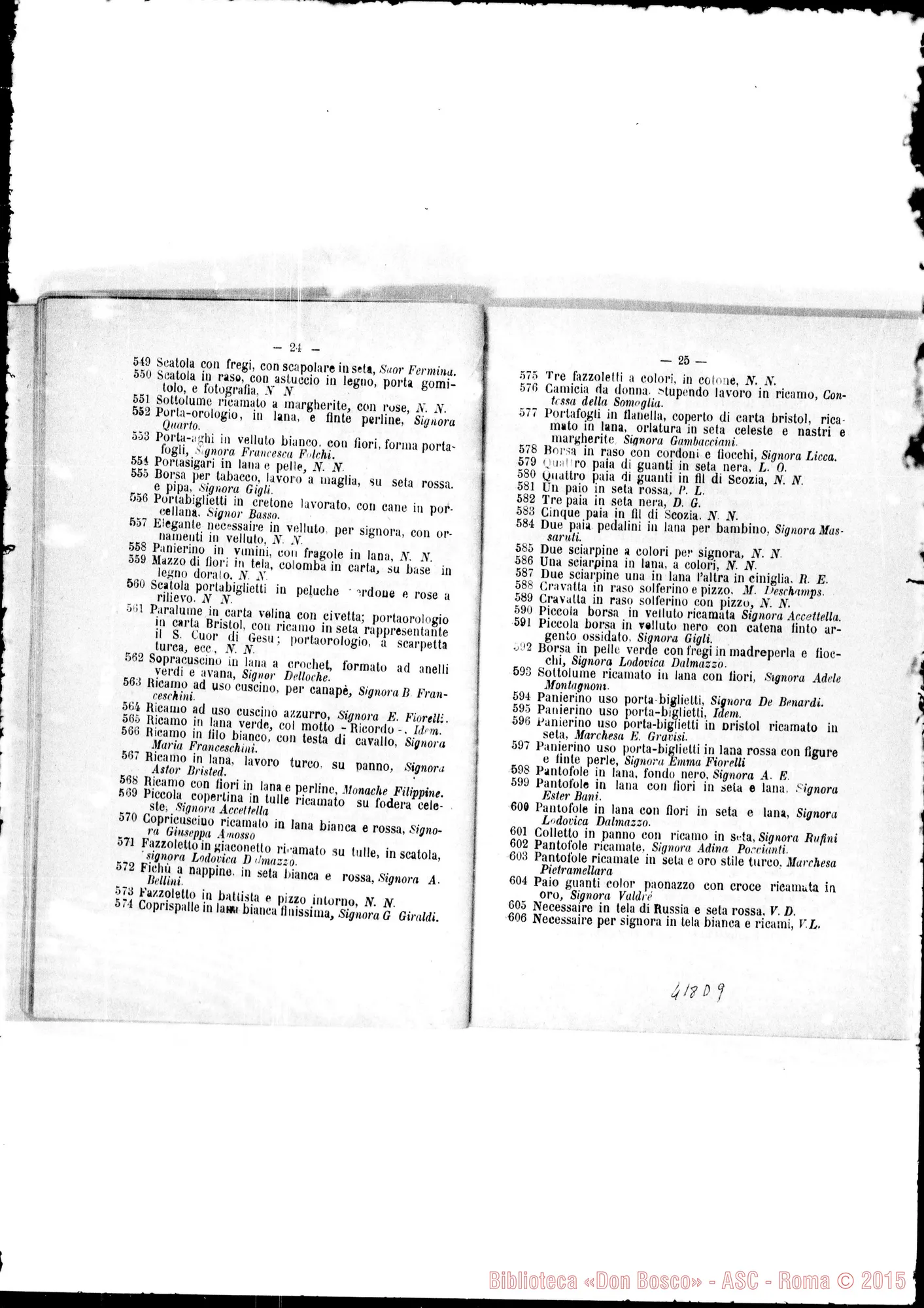 Fotogramma D 9 — 1885: Elenco dei doni deha Lotteria…