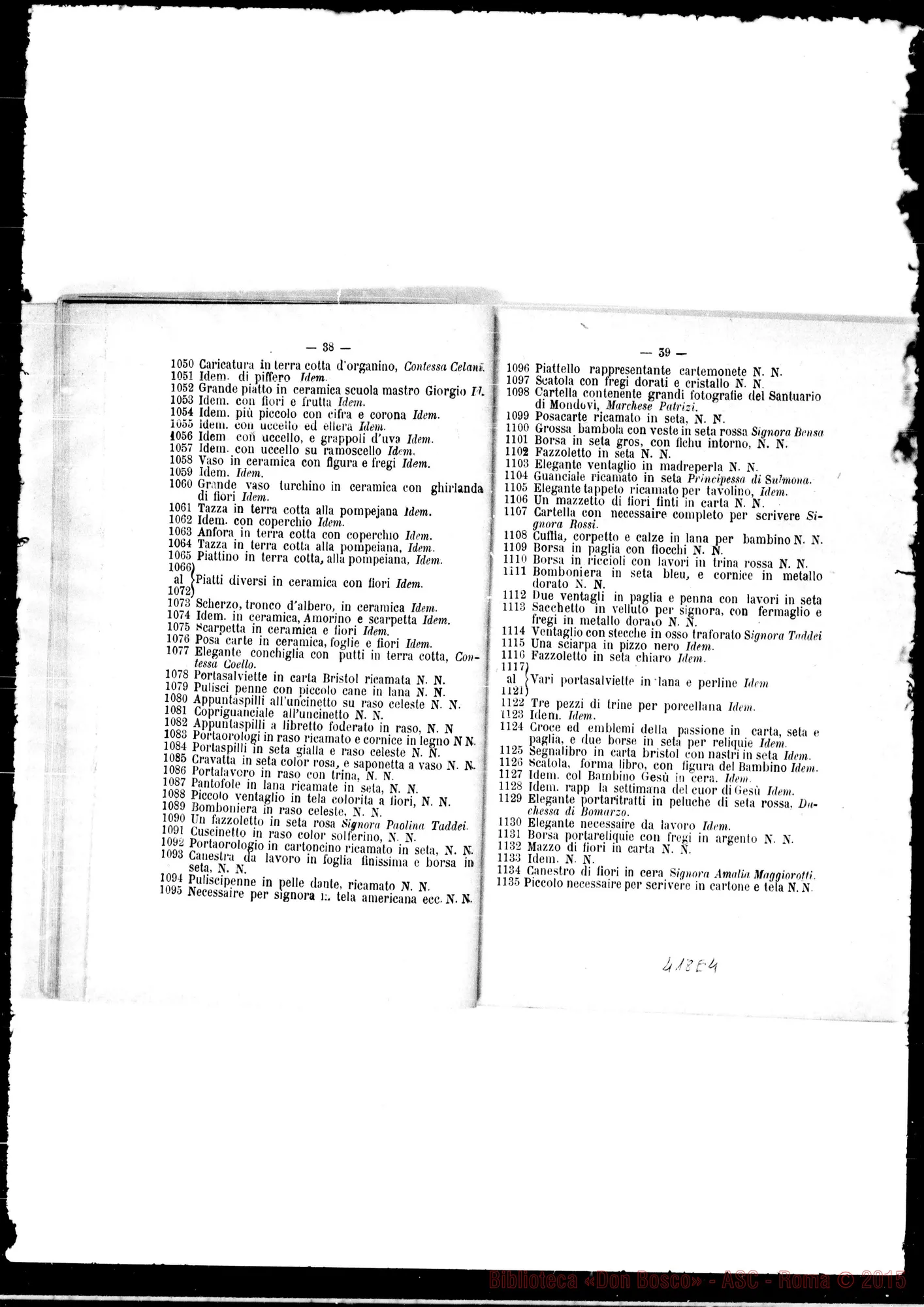 Fotogramma E 4 — 1885: Elenco dei doni deha Lotteria…