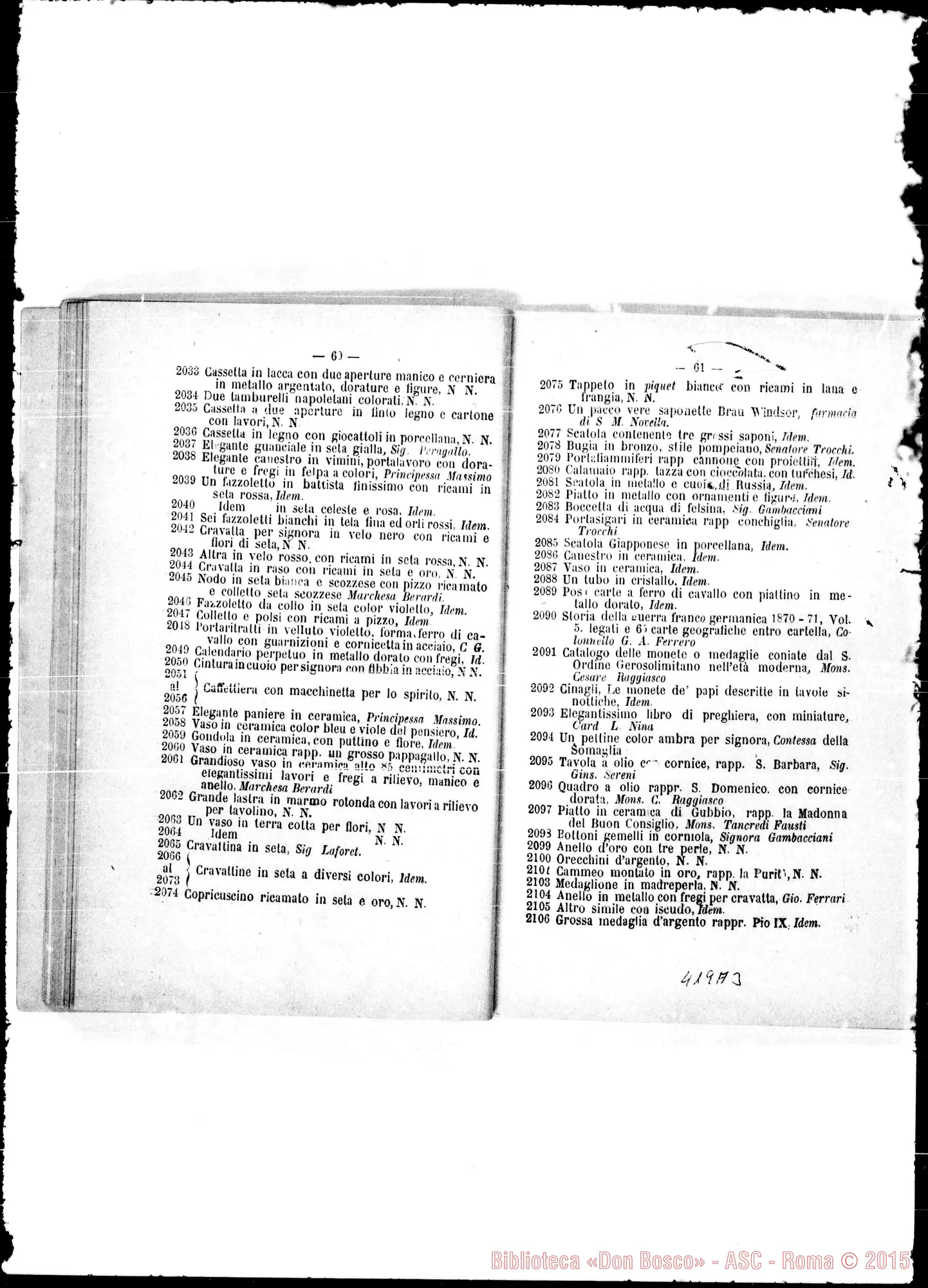 Fotogramma A 3 — 1885: Elenco dei doni deha Lotteria…