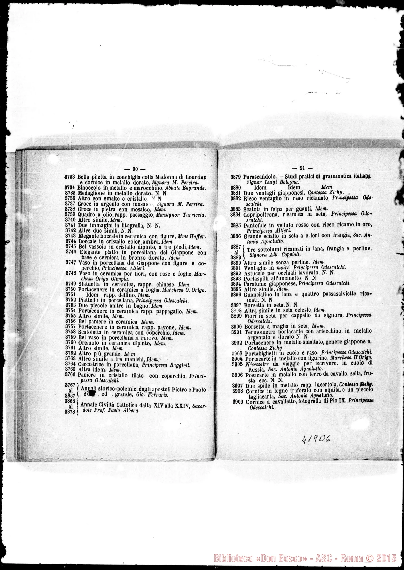 Fotogramma B 6 — 1885: Elenco dei doni deha Lotteria…