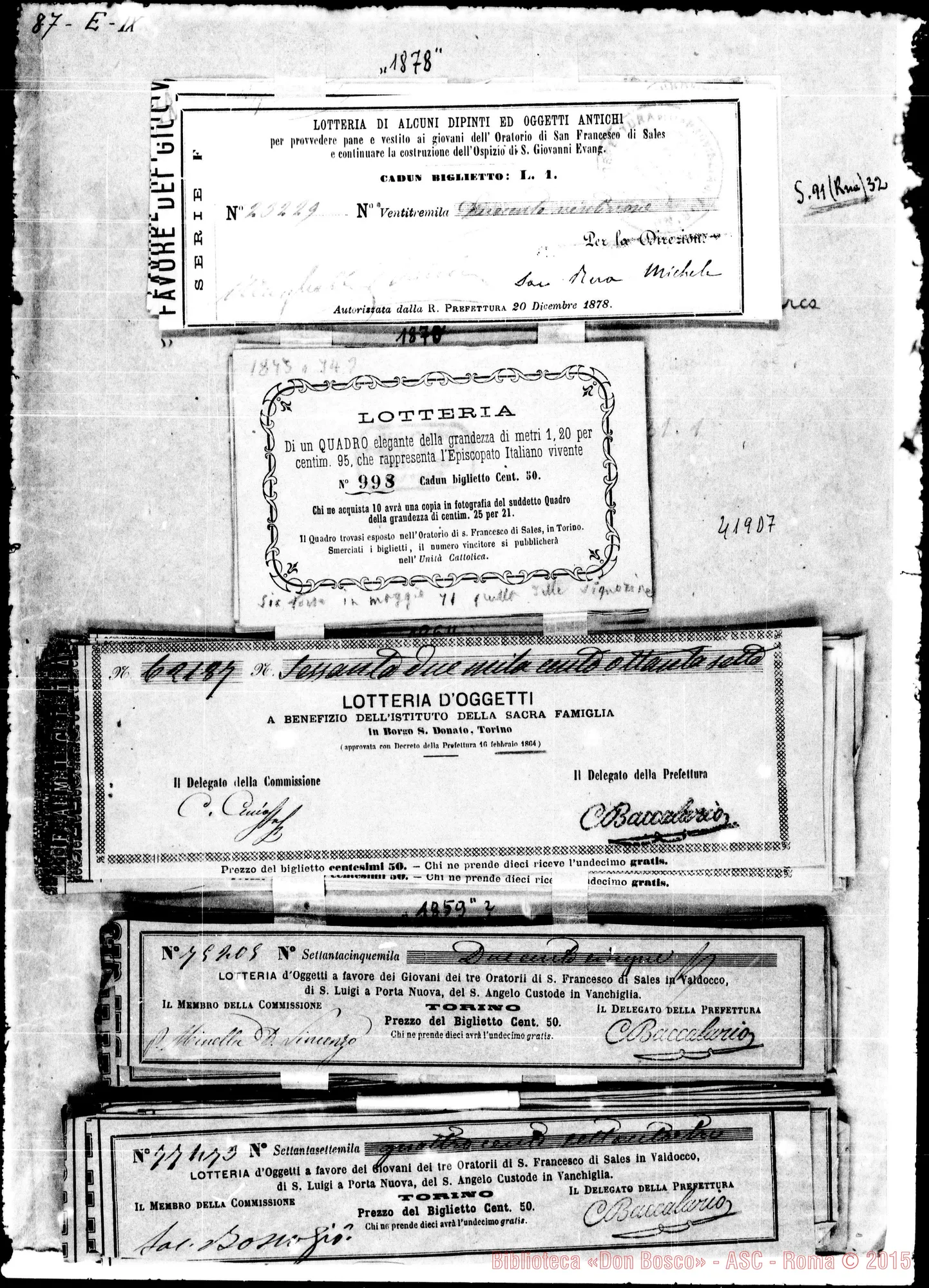 Fotogramma D 7 — Biglietti originali delle varie lotterie… Alcune firme autogr. Bosco
