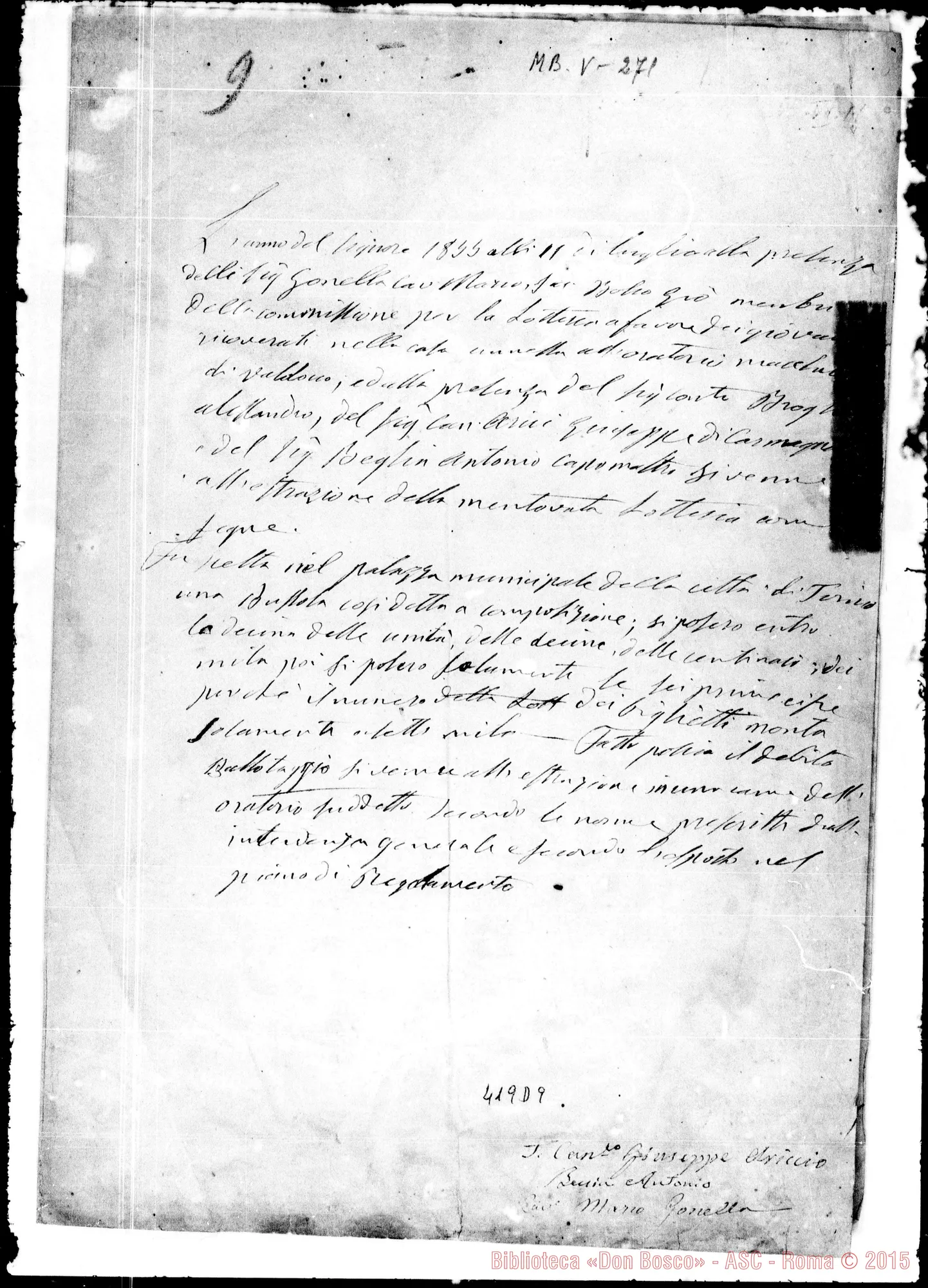 Fotogramma D 9 — Verbale dell’estrazione dei premi. 11-7-1J855. Ms. Bosco