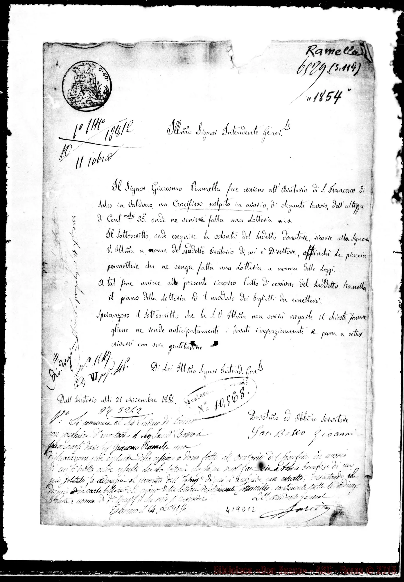 Fotogramma D 12 — Dichiarazione circa un Crocifisso… Firma autogr. Bosco