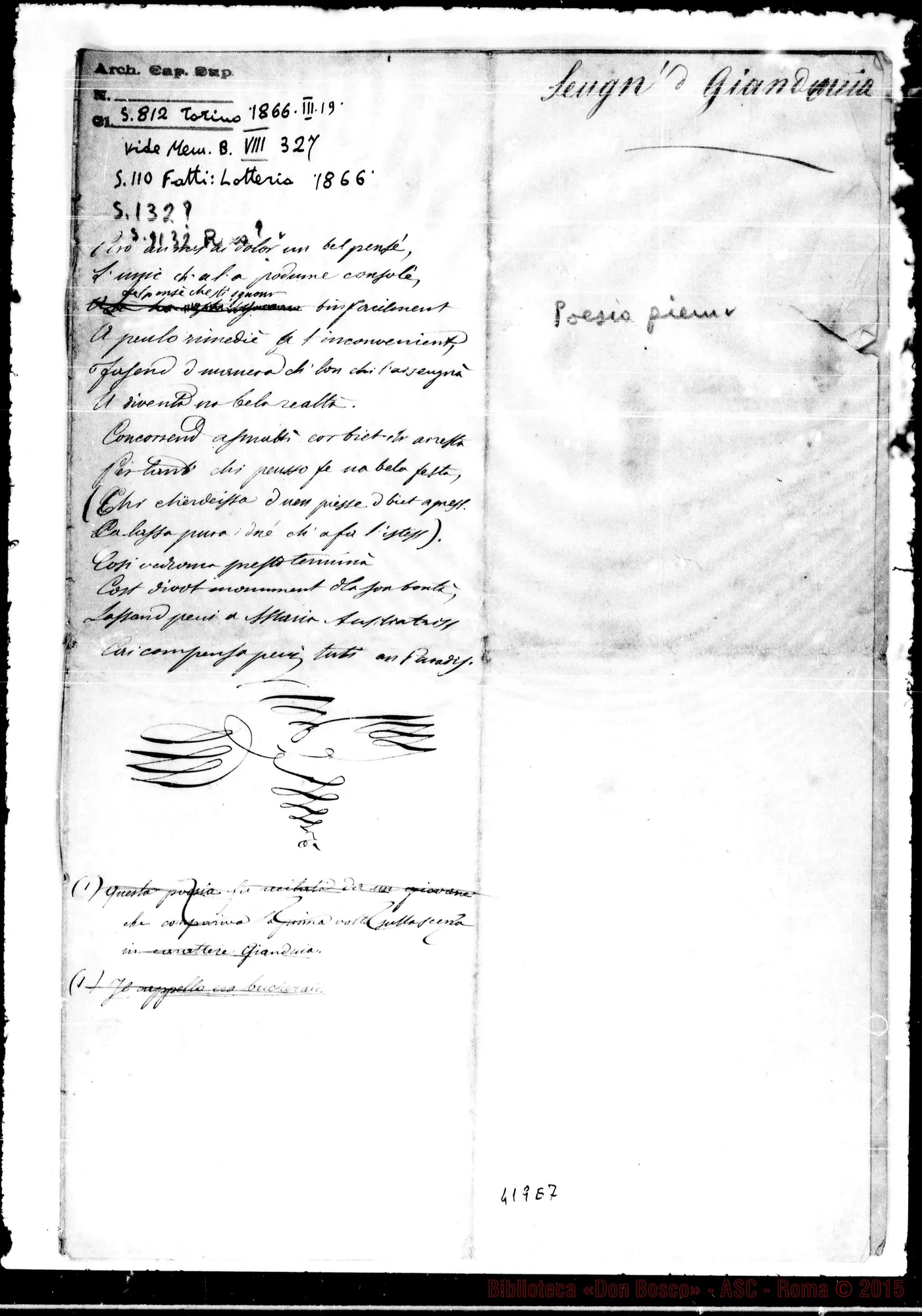 Fotogramma E 7 — (ASC 812) Per la Lotteria del 1866: Poesia piemontese