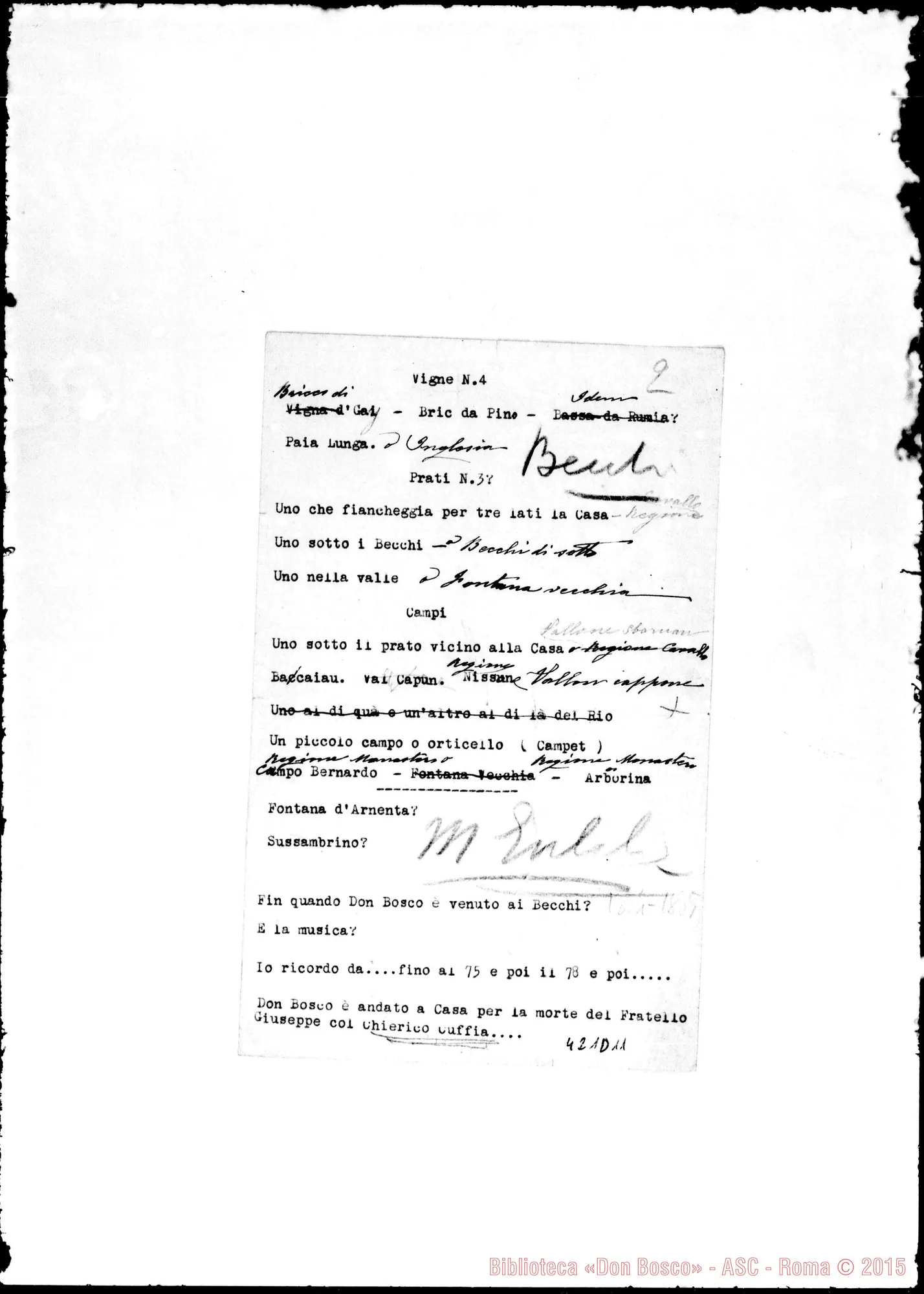 Fotogramma D 11 — Becchi: Memorie… inutili… insignificanti?