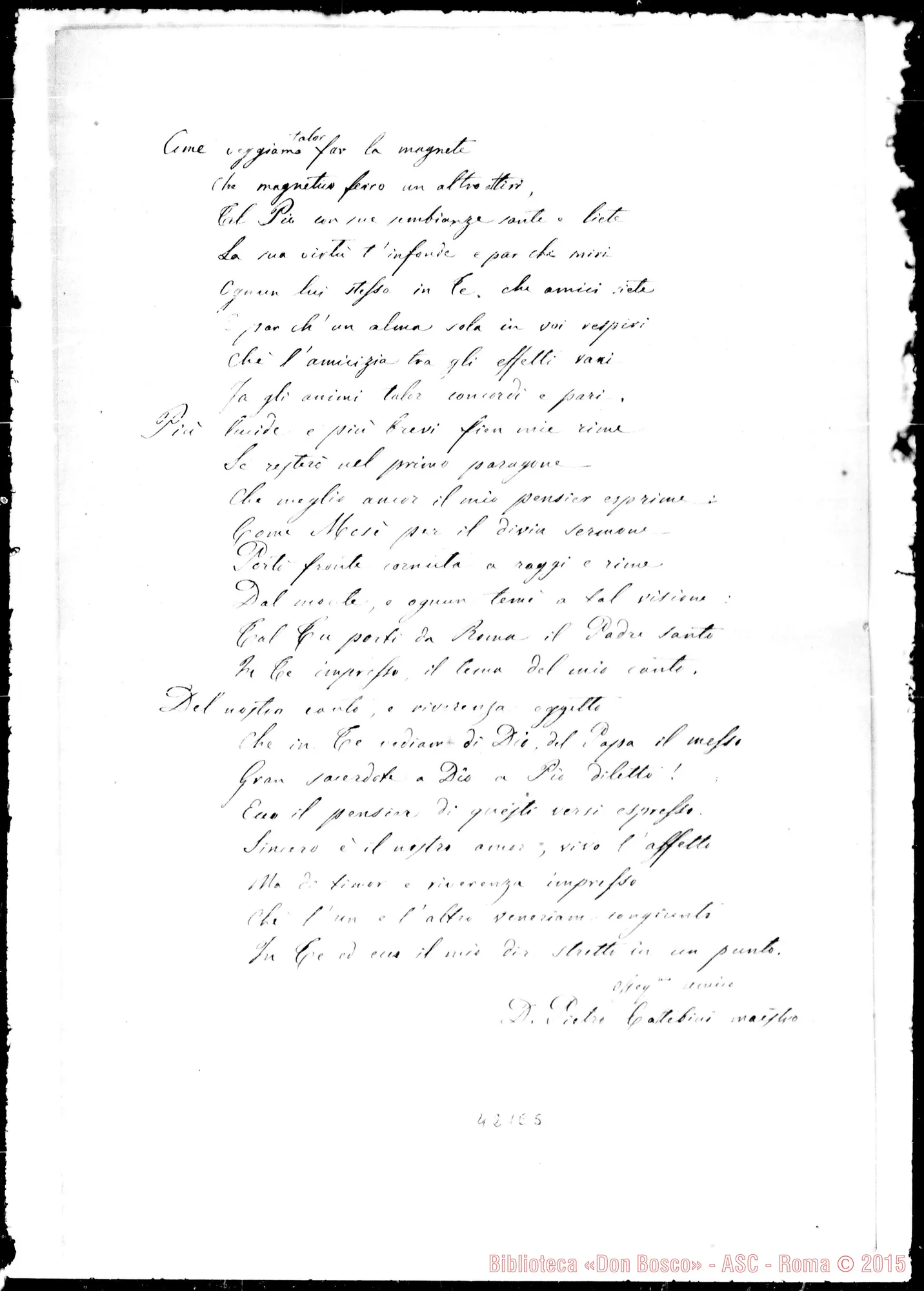 Fotogramma E 5 — Al molto Rev.do Sig. D. Bosco Giovanni egregio sacerdote…