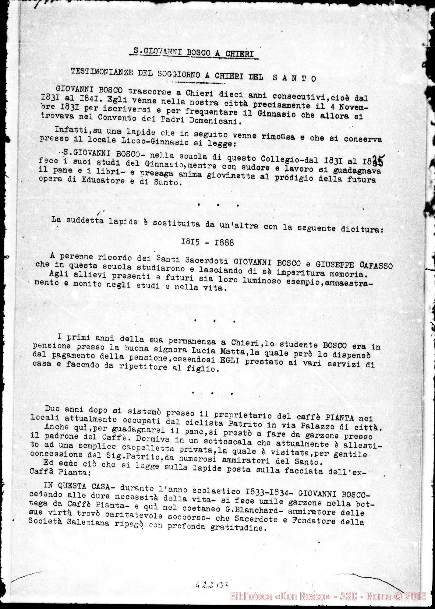 Fotogramma B 2 — Chieri: Testimonianze del soggiorno A Chieri…