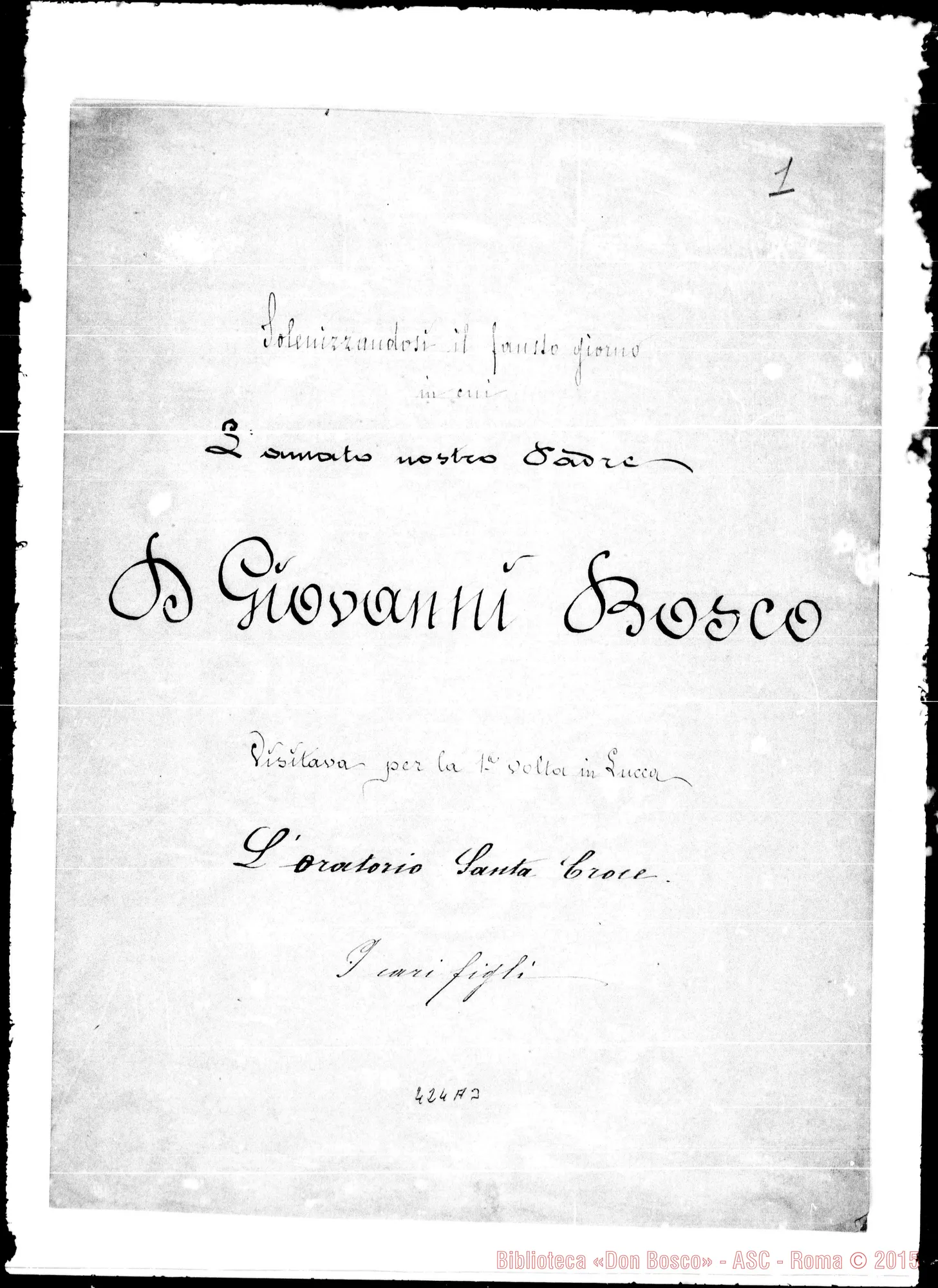 Fotogramma A 3 — Lucca: Liriche in occasione della prima visita di D. Bosco…