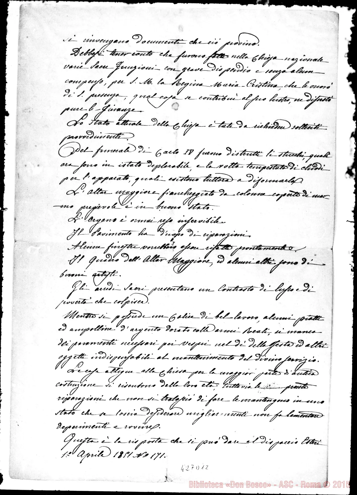 Fotogramma D 12 — Pratica per la Chiesa del SS. Sudario