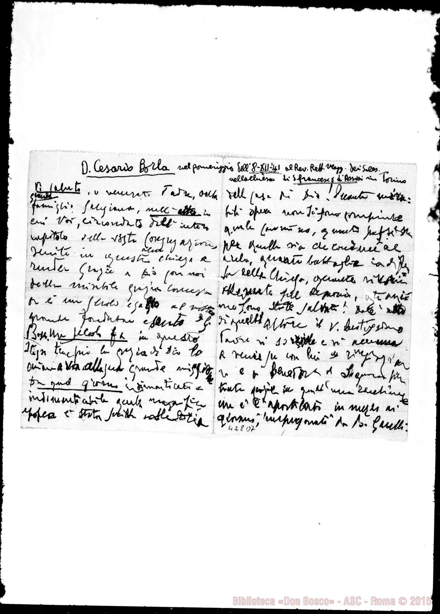 Fotogramma D 7 — Torino: Chiesa S. Frco. D’Assisi. D. Carlo Boria: Relazione