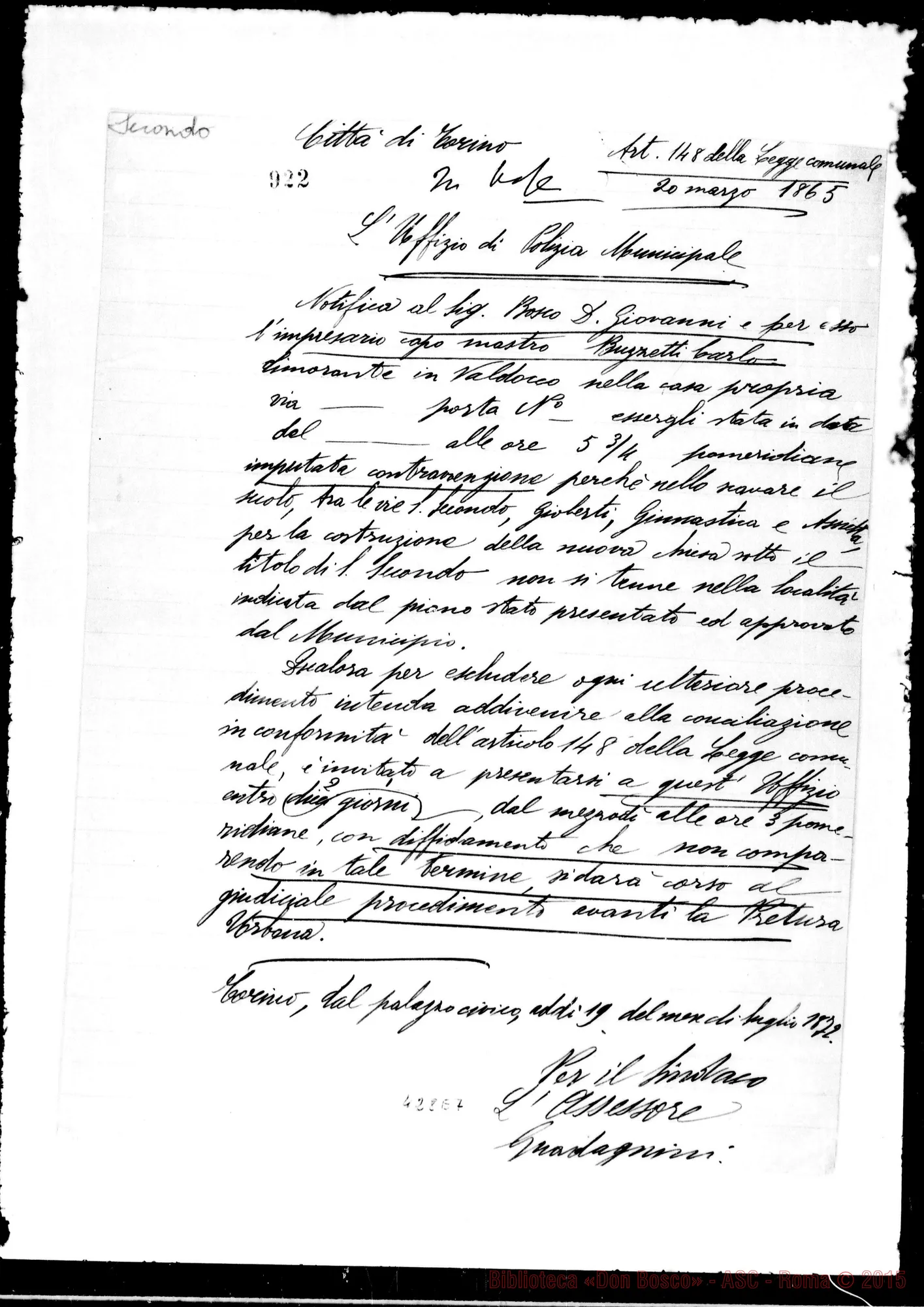 Fotogramma E 7 — Sindaco-Uffizio di Polizia Municipale. Copia