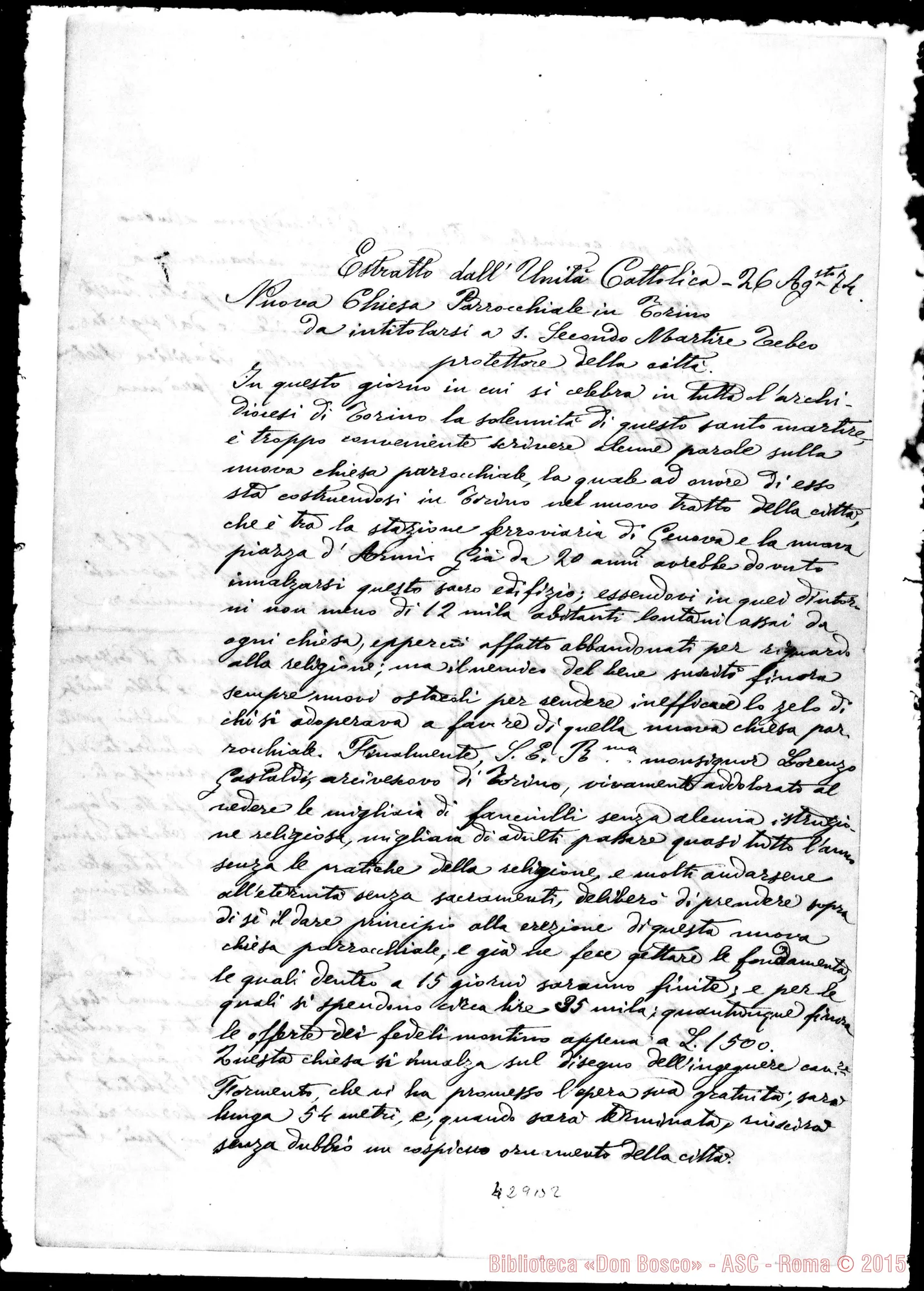 Fotogramma B 2 — Estratto dell’Unità Cattolica