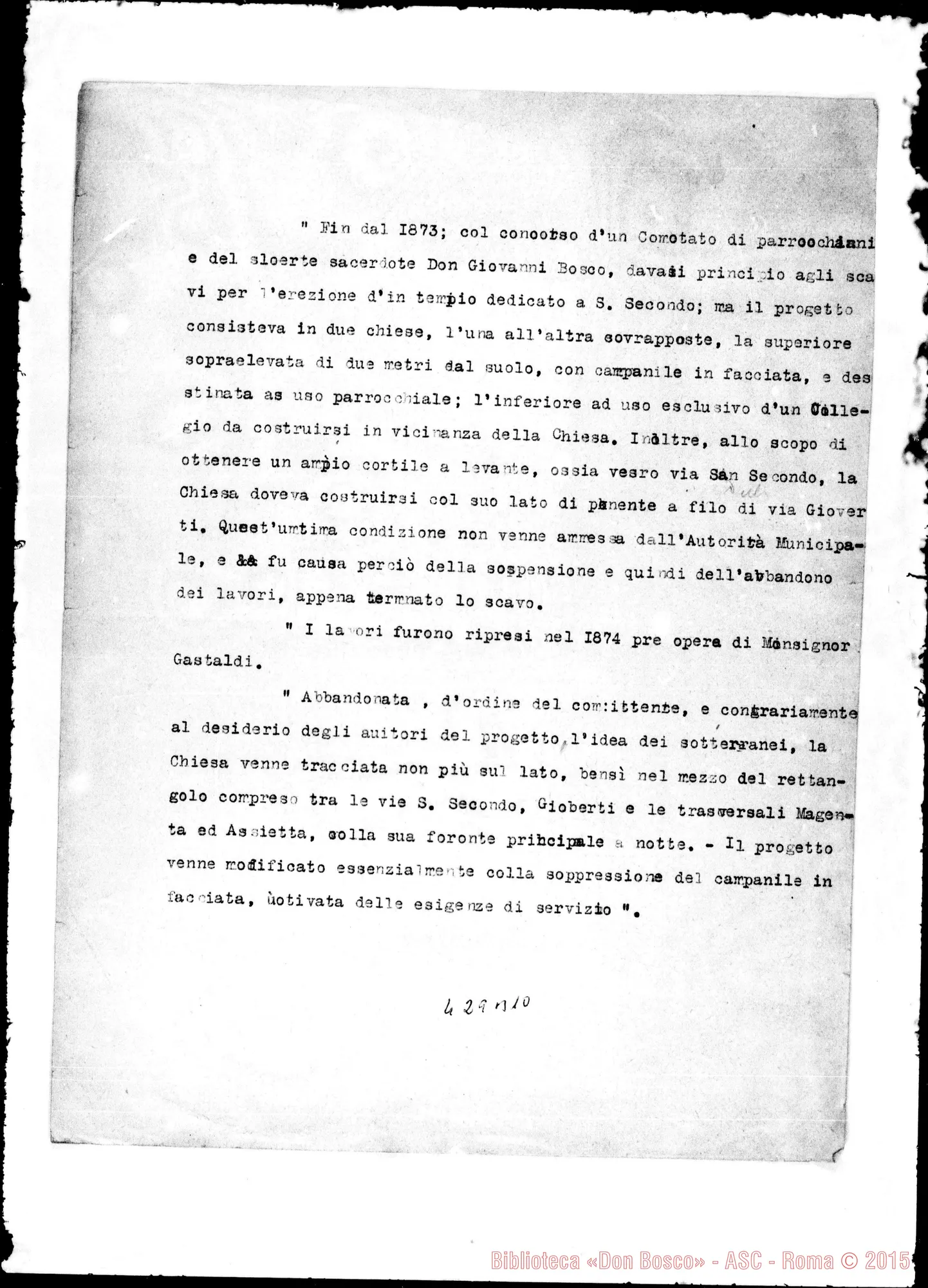Fotogramma B 10 — Promemoria: Fin dal 1873…