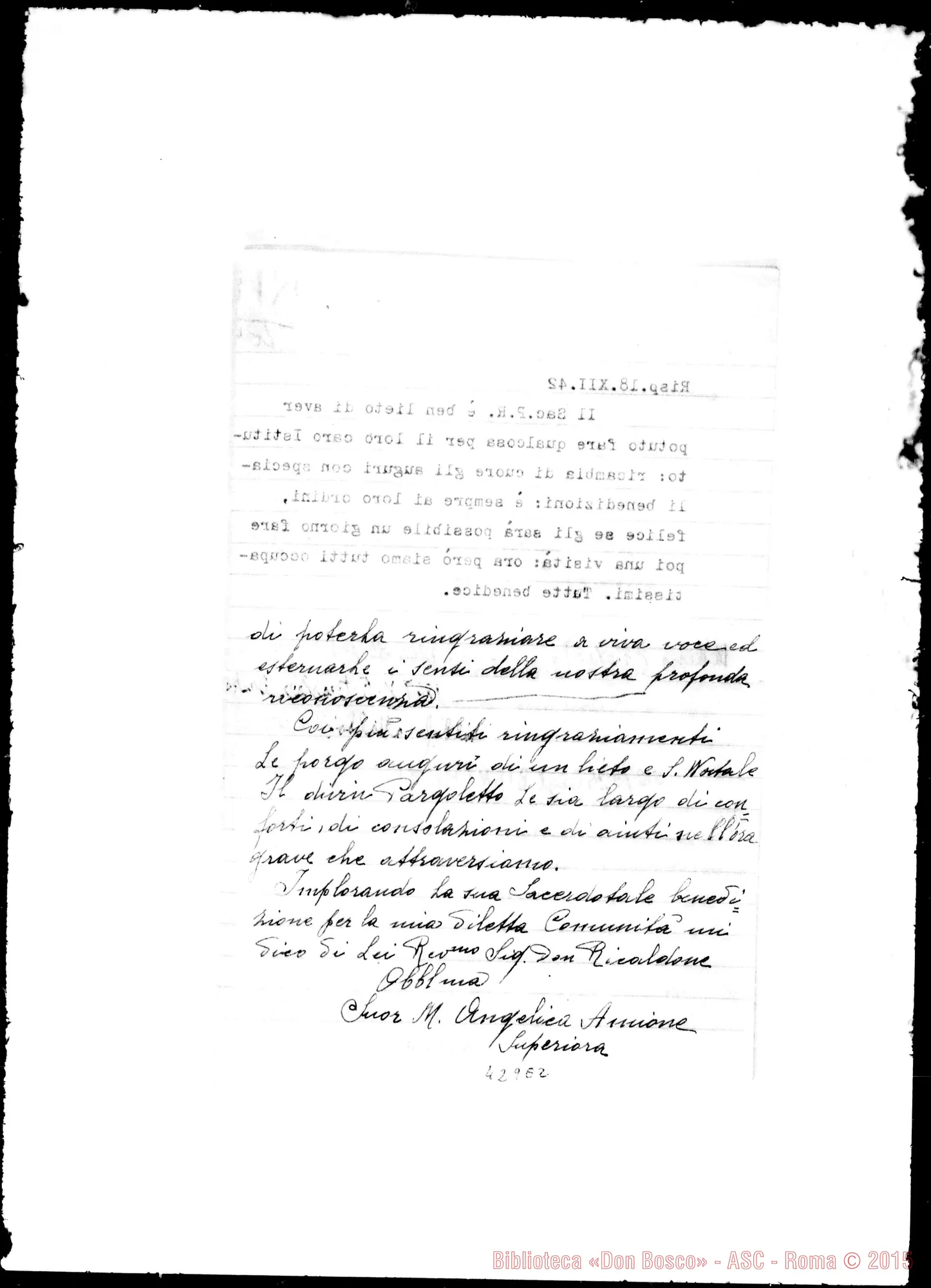 Fotogramma E 2 — Madre Angelica-D. Ricaldone. Acclusa risposta