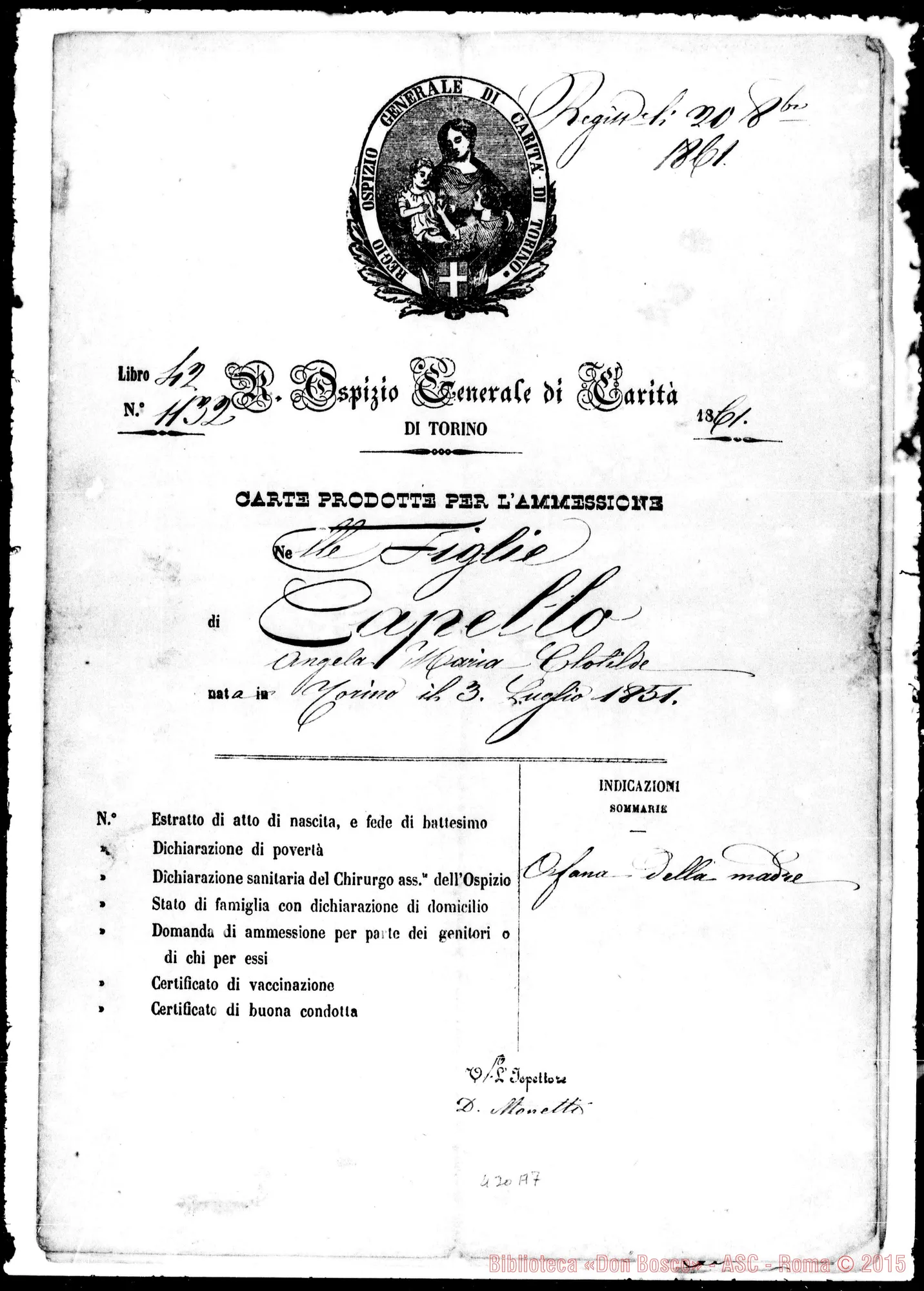 Fotogramma A 7 — Altra pratica per l’ammissione