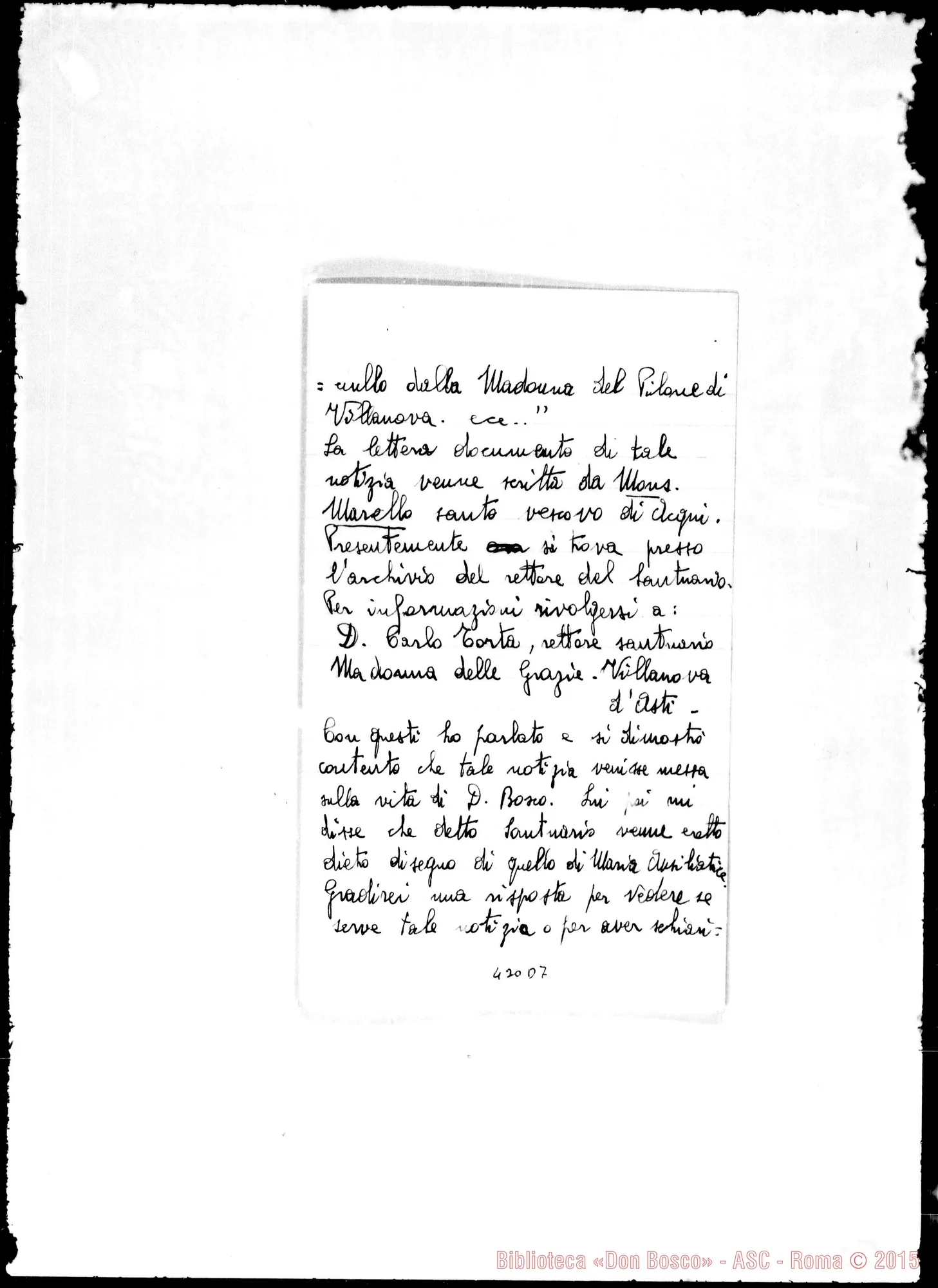 Fotogramma D 7 — Villanova d’Asti: Lettera del eh. Pietro Negro A D. Ceria su D. Bosco