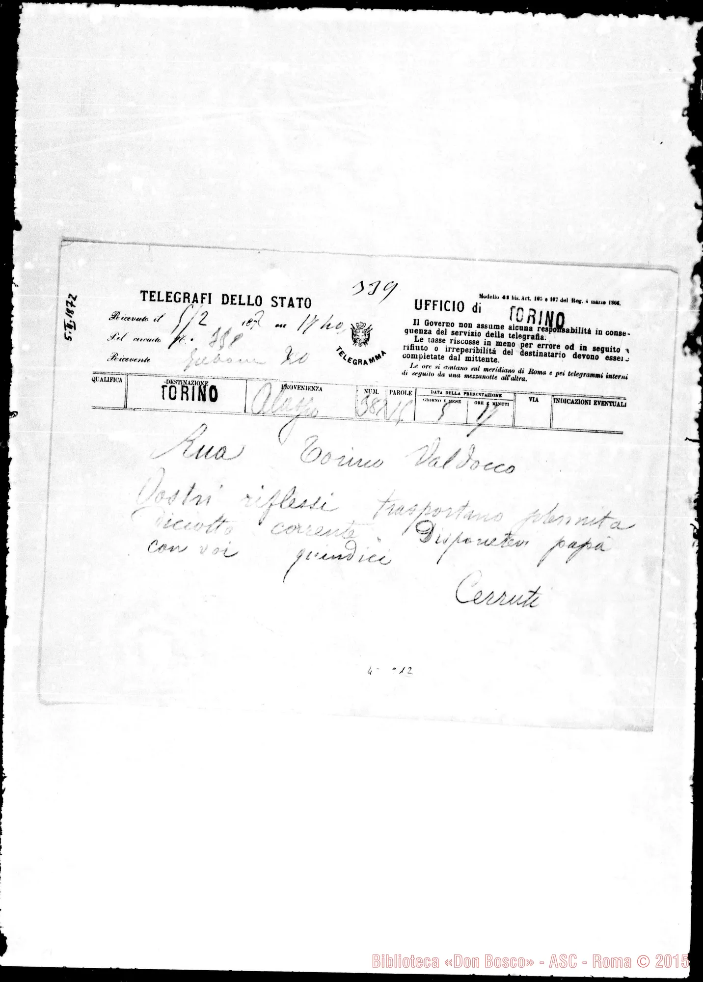 Fotogramma C 12 — Cerruti-Rua. Telegramma