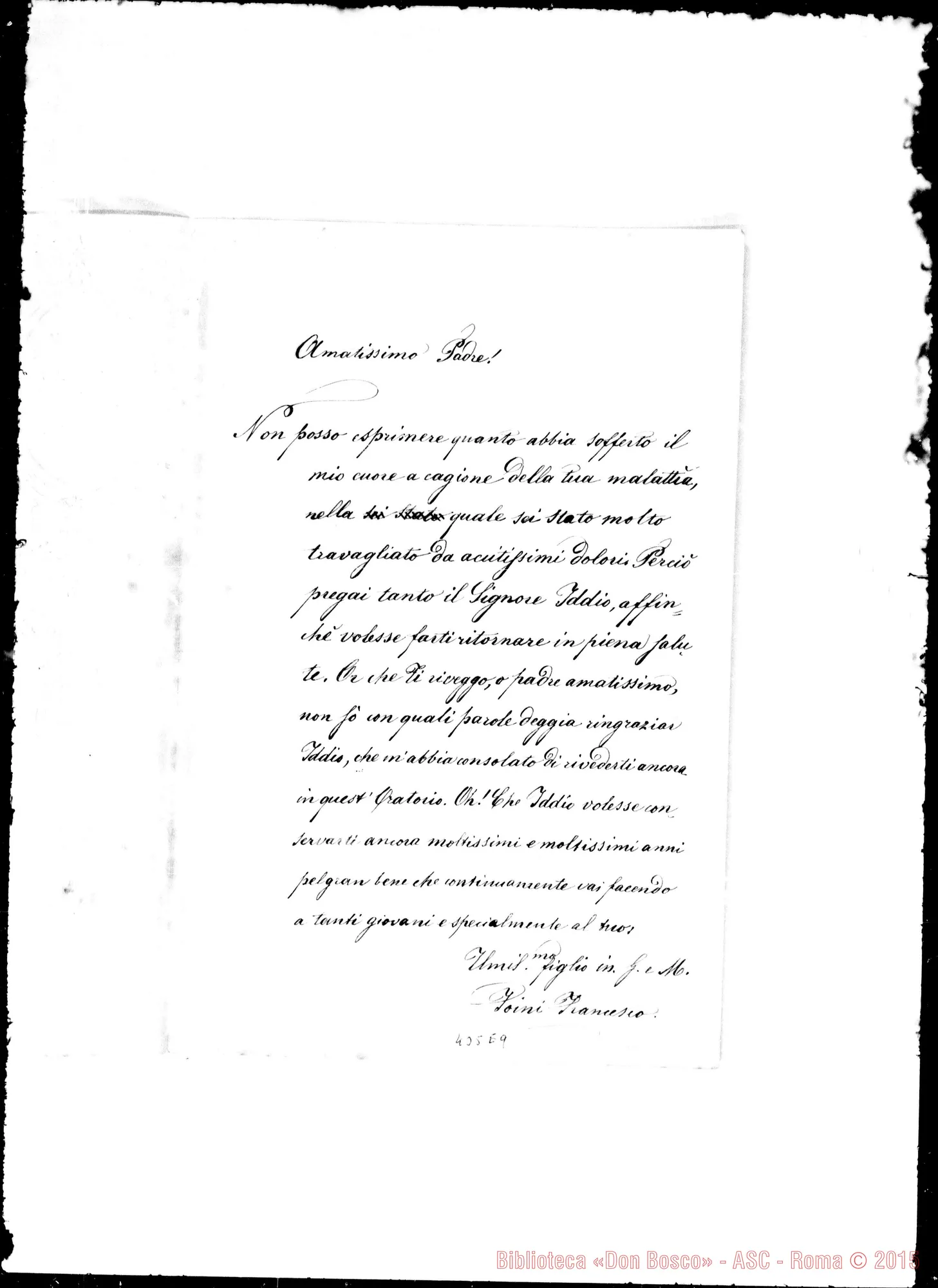 Fotogramma E 9 — Foini Francesco. Lettera